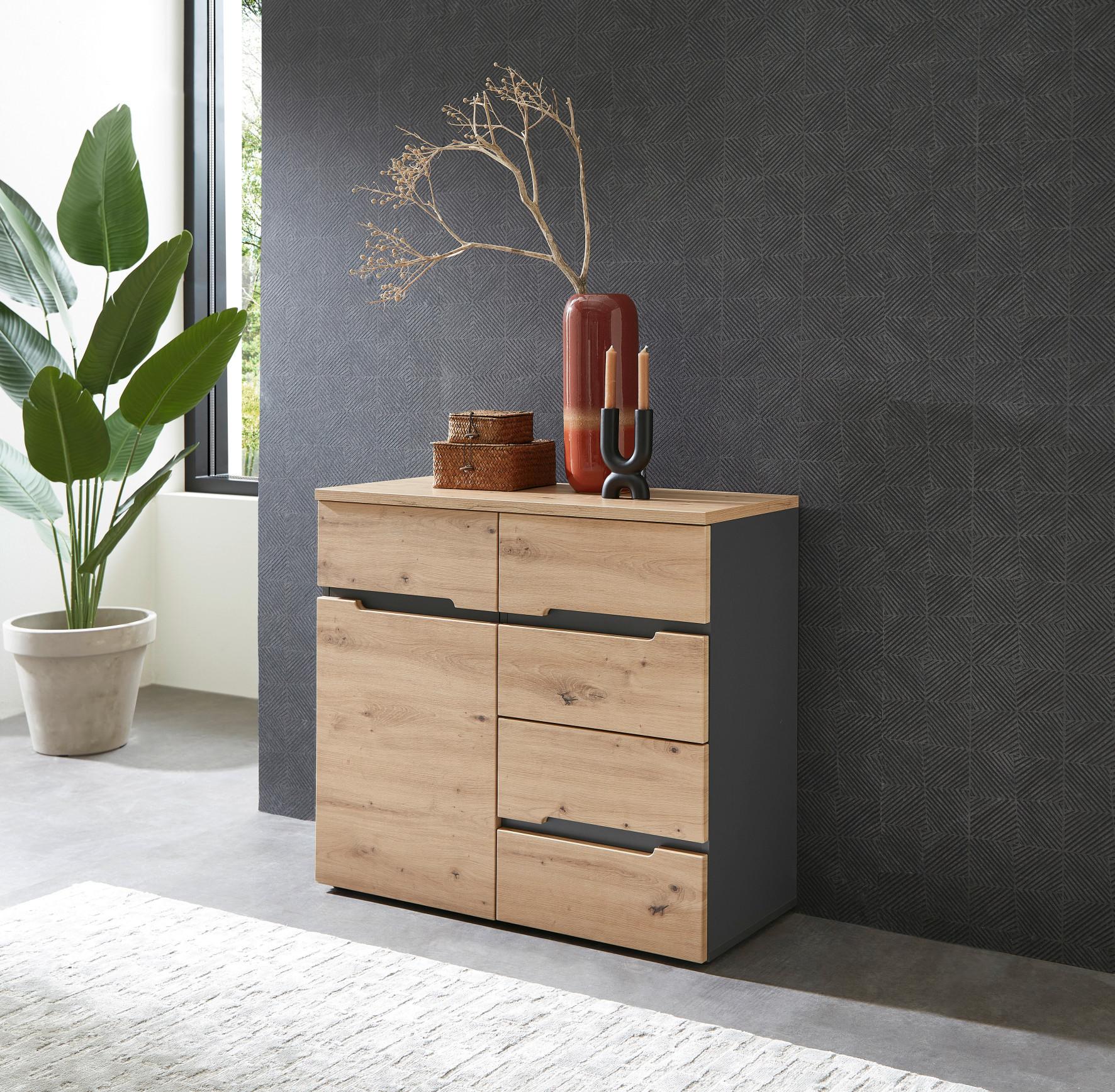 Kommode in Eiche Artisan/Graphitfarben - Silberfarben/Graphitfarben, Modern, Holzwerkstoff (90/82/38cm) - Mömax