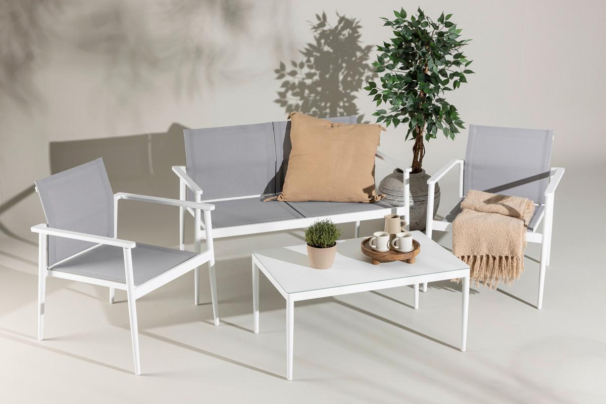 Loungegarnitur Break Weiß/Grau - Weiß/Grau, KONVENTIONELL, Glas/Textil - Gardenson