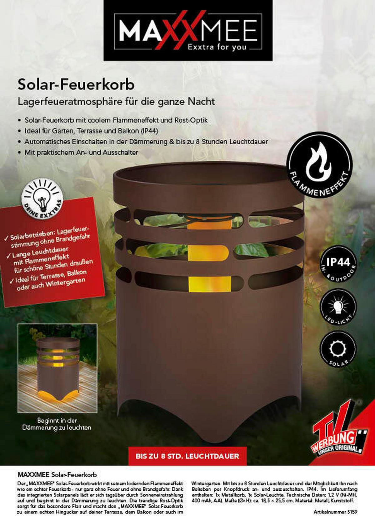 Solarleuchte Maxxmee Feuerstelle Rostbraun - MODERN, Kunststoff/Metall (15,5/23,5/15,5cm)