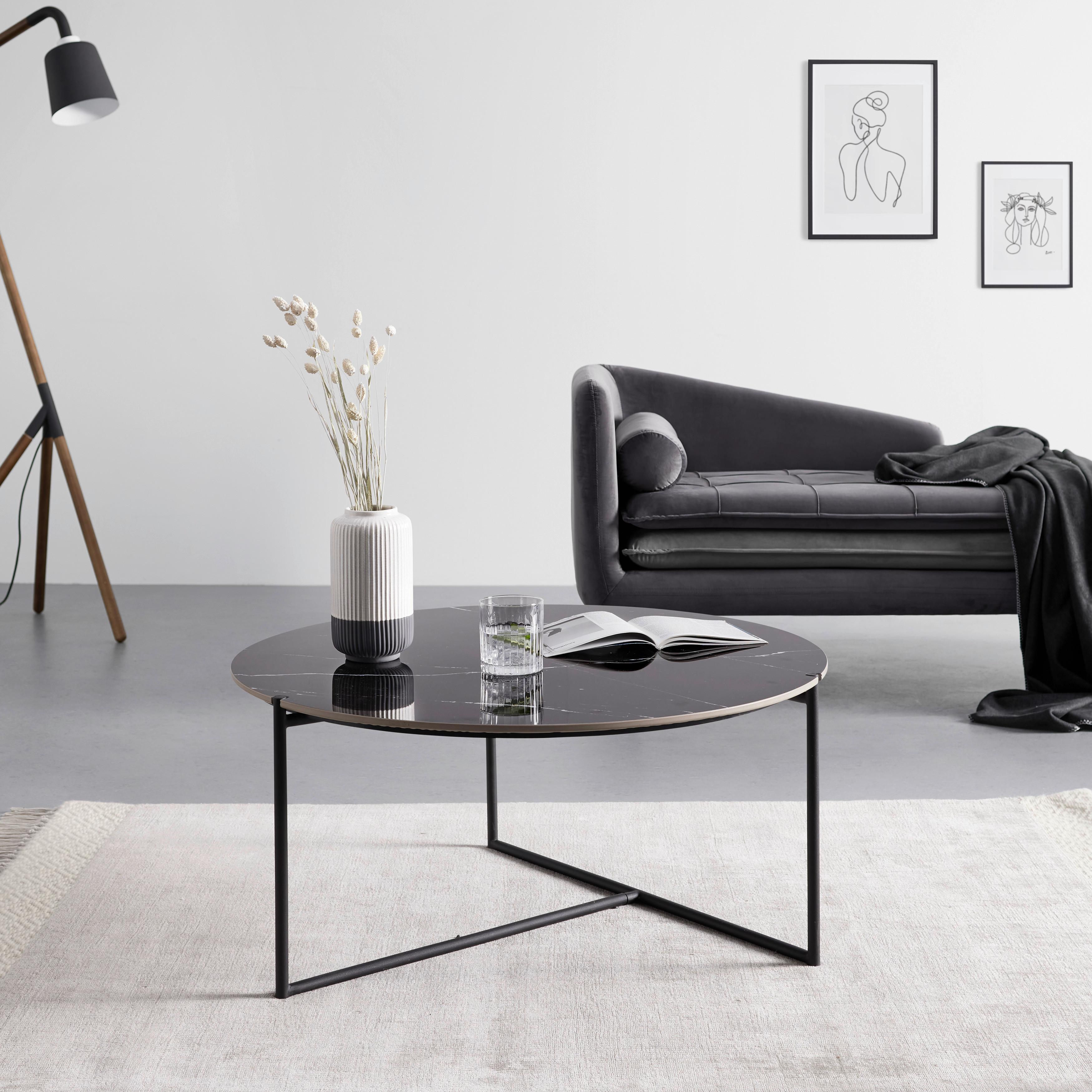 Couchtisch Nila Schwarz/Weiß Metall/Marmor rund - Schwarz/Weiß, MODERN, Keramik/Stein (79,5/79,5/39cm) - Bessagi Home