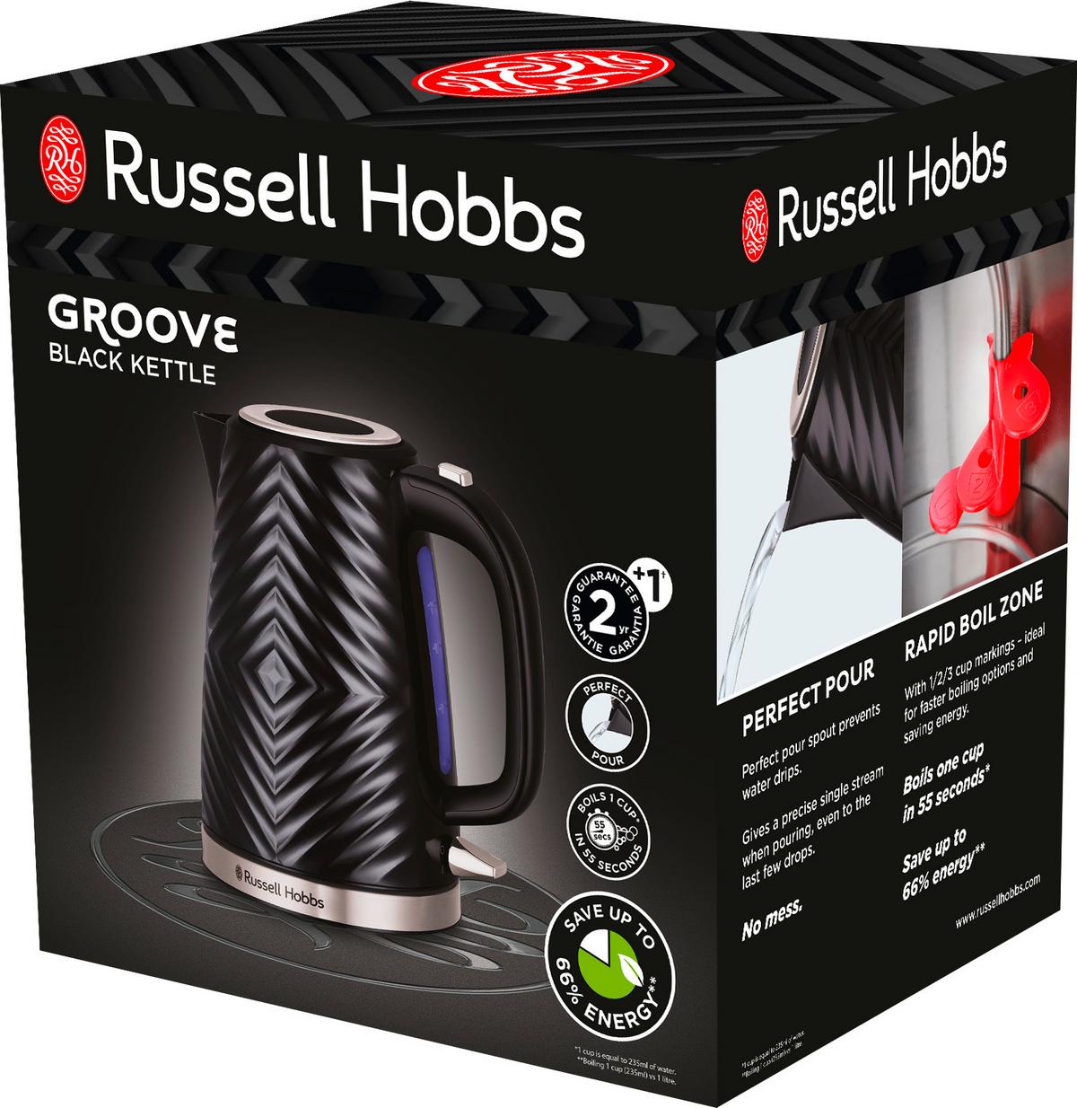 CZAJNIK ELEKTRYCZNY GROOVE BLACK 26380-70 - czarny, Basics, tworzywo sztuczne (16,5/24,5/21,5cm) - Russell Hobbs