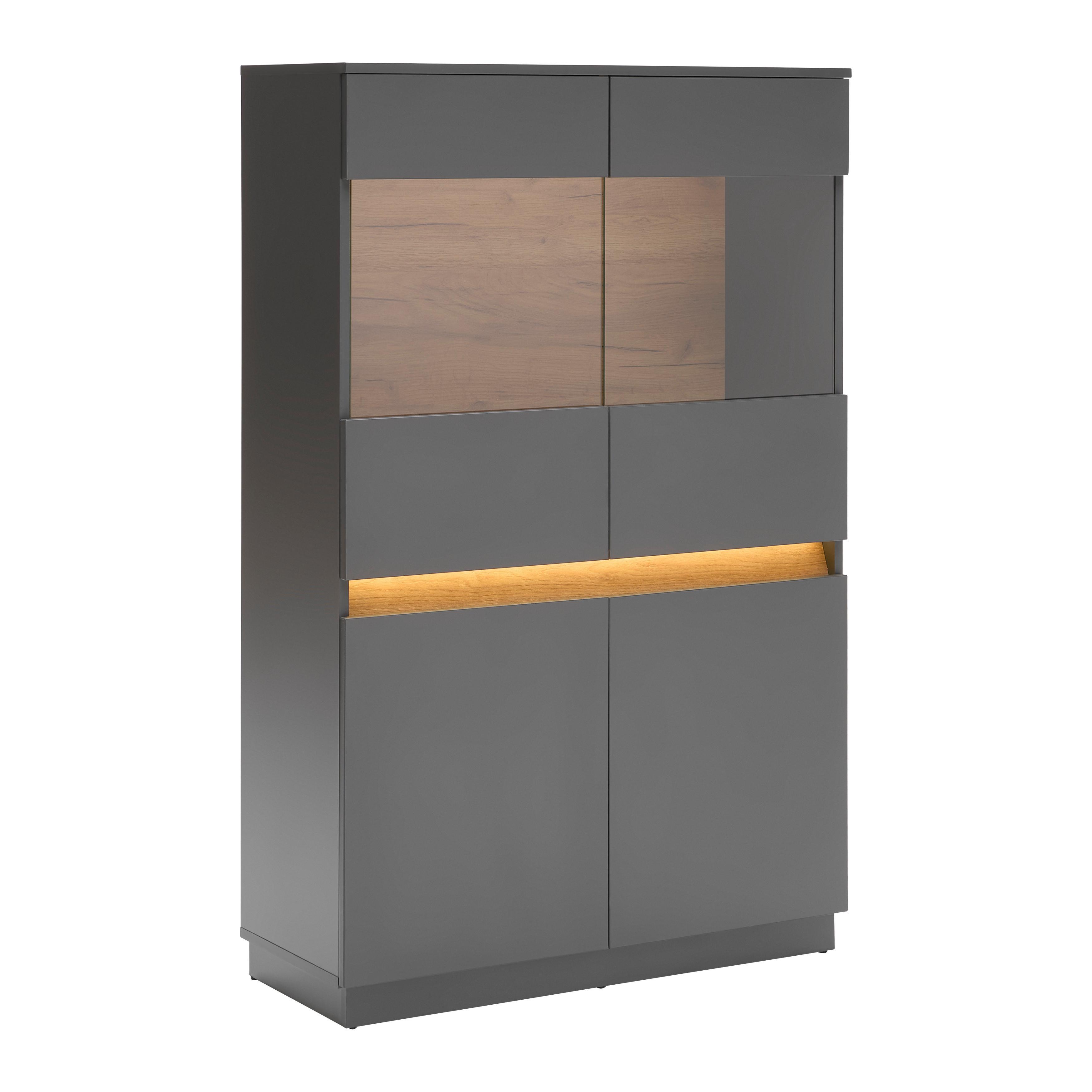 HÖG BYRÅ SAMU -EXKLUSIV- - antracit/ekfärgad, Modern, trämaterial/glas (90/140/35cm) - Mömax