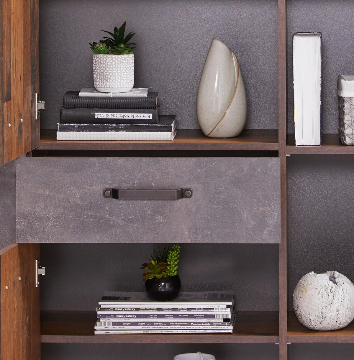 Vitrină Ontario - gri închis/culoare lemn stejar, Trend, material pe bază de lemn (105/159/41,5cm) - Modern Living