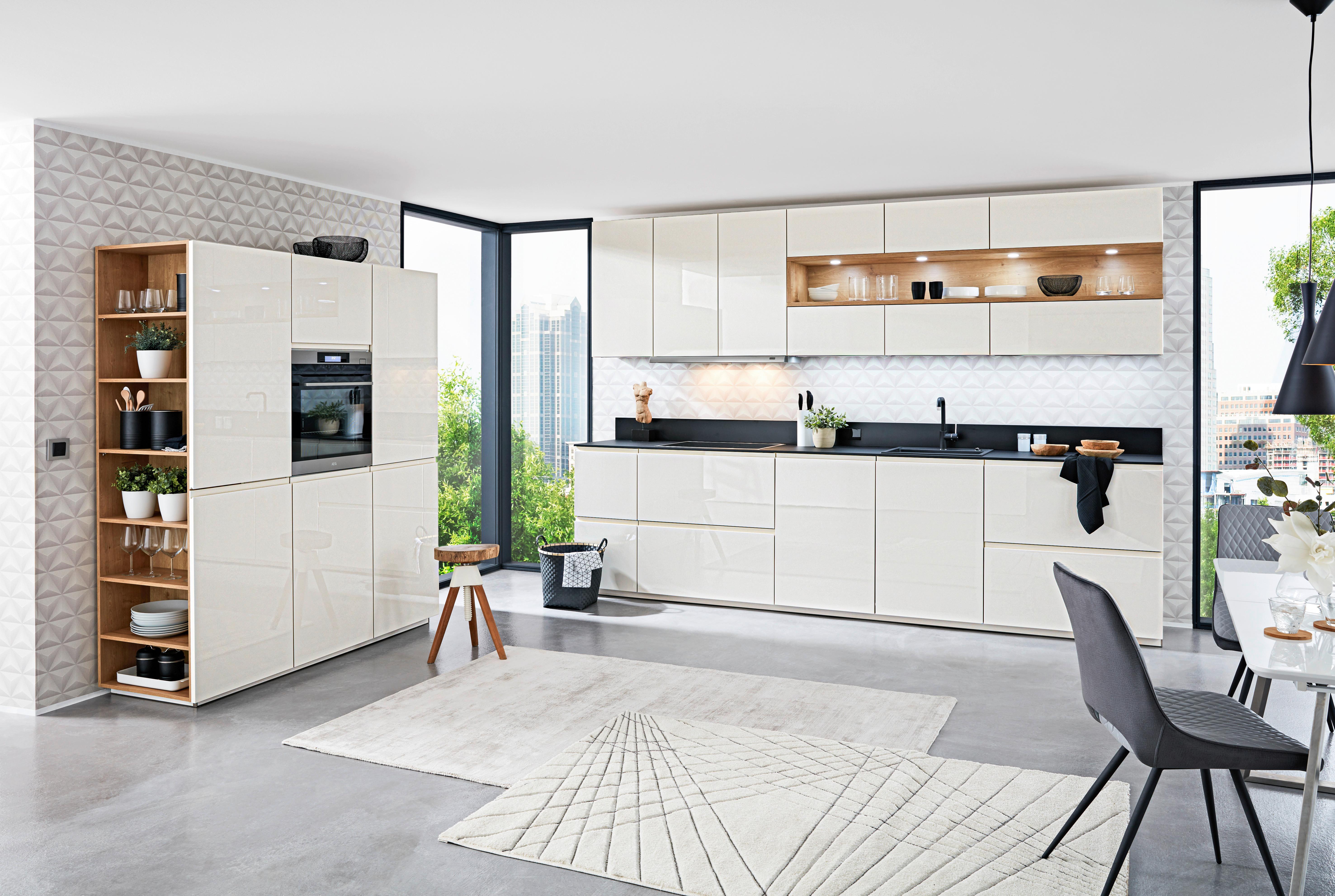 Einbauküche Alpha Lack/Nova Lack Magnolia - Magnolie, MODERN (180/345cm) - Nolte Küchen