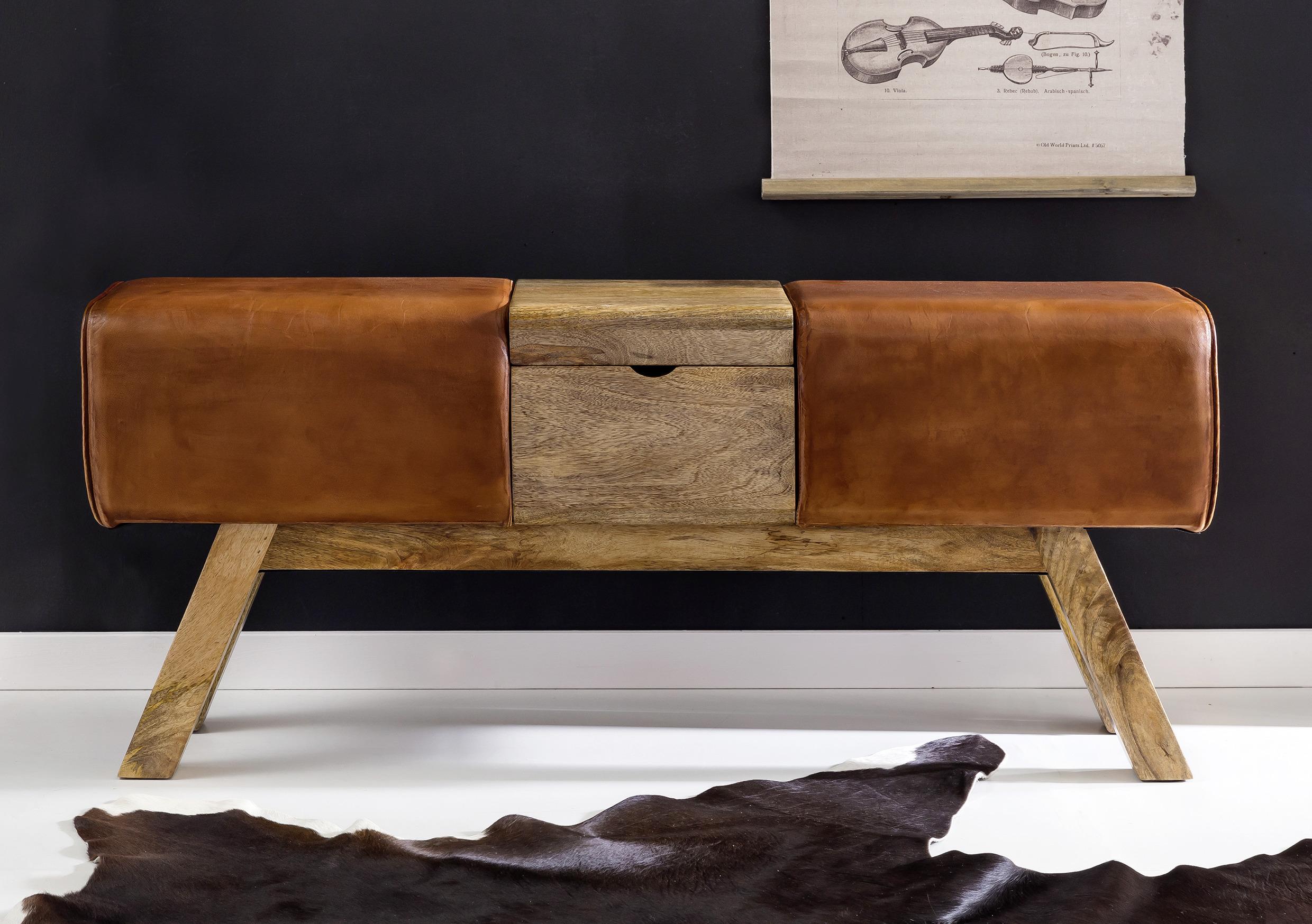 Hockerbank "WL5.098", braun - Braun, Natur, Leder/Holz (120/53/29cm) - MID.YOU