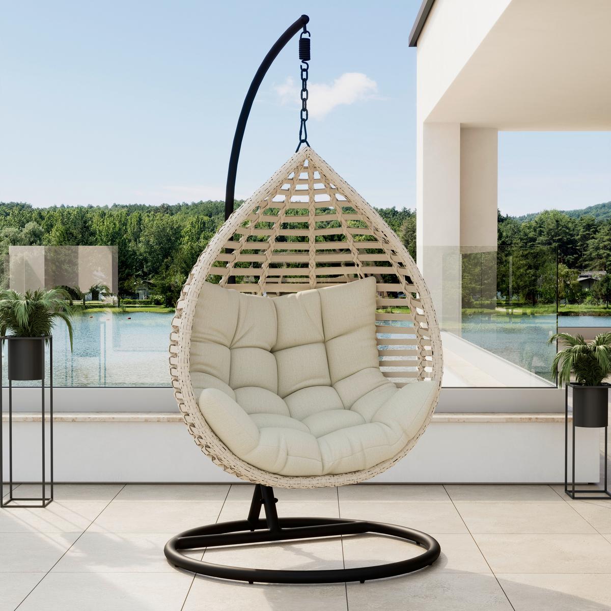 HÄNGESESSEL NANCY - Dunkelgrau/Creme, Modern, Kunststoff/Textil (105/196/120cm) - Bessagi Garden