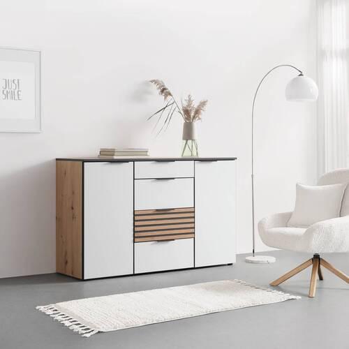 Komoda Leo -Exklusiv- - črna/bela, Konvencionalno, kovina/umetna masa (135/84/41cm) - Premium Living