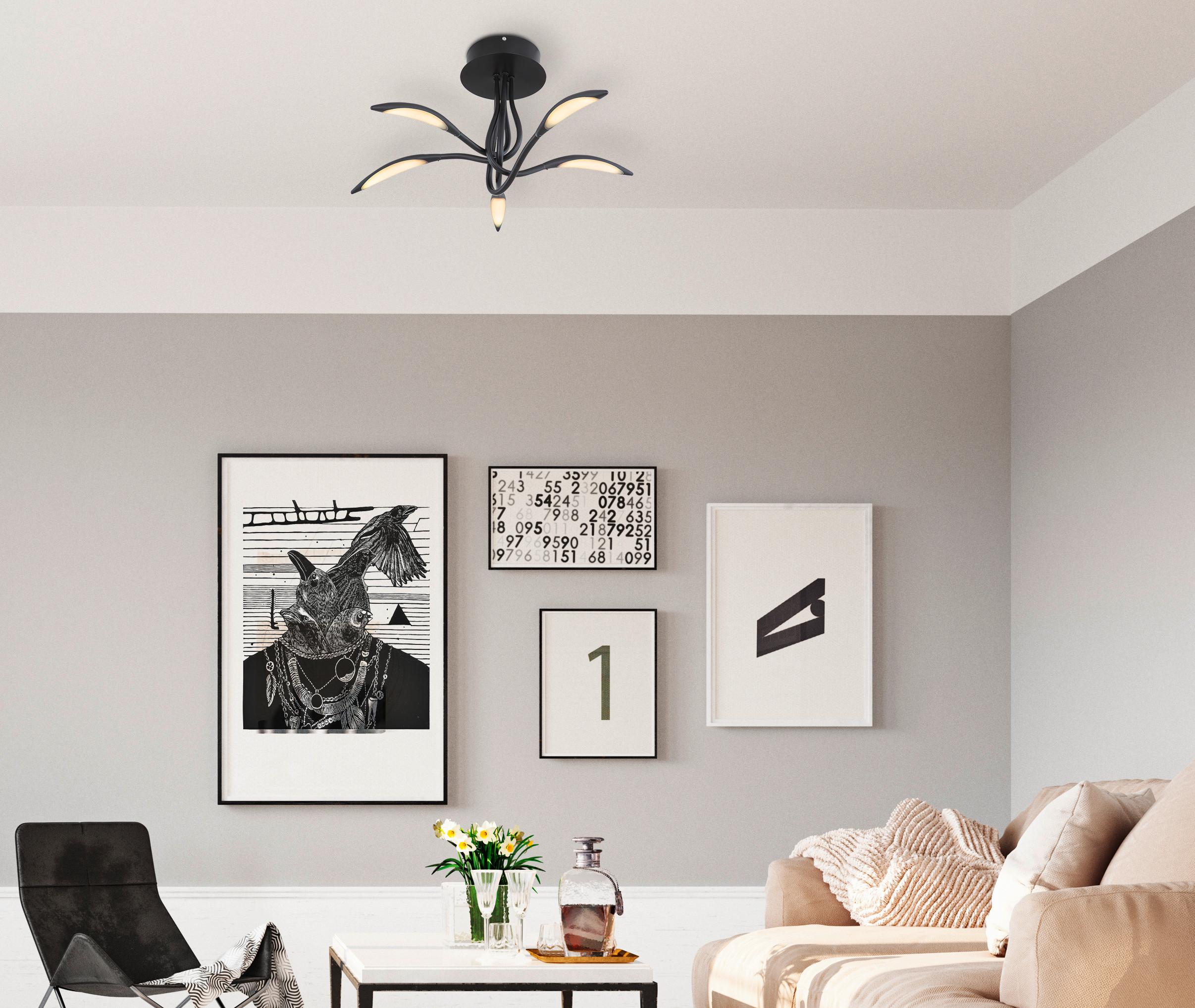 LED-Deckenleuchte Kaela Schwarz/Weiß max. 25 Watt - Opal/Schwarz, Design, Kunststoff/Metall (68/33cm) - Globo