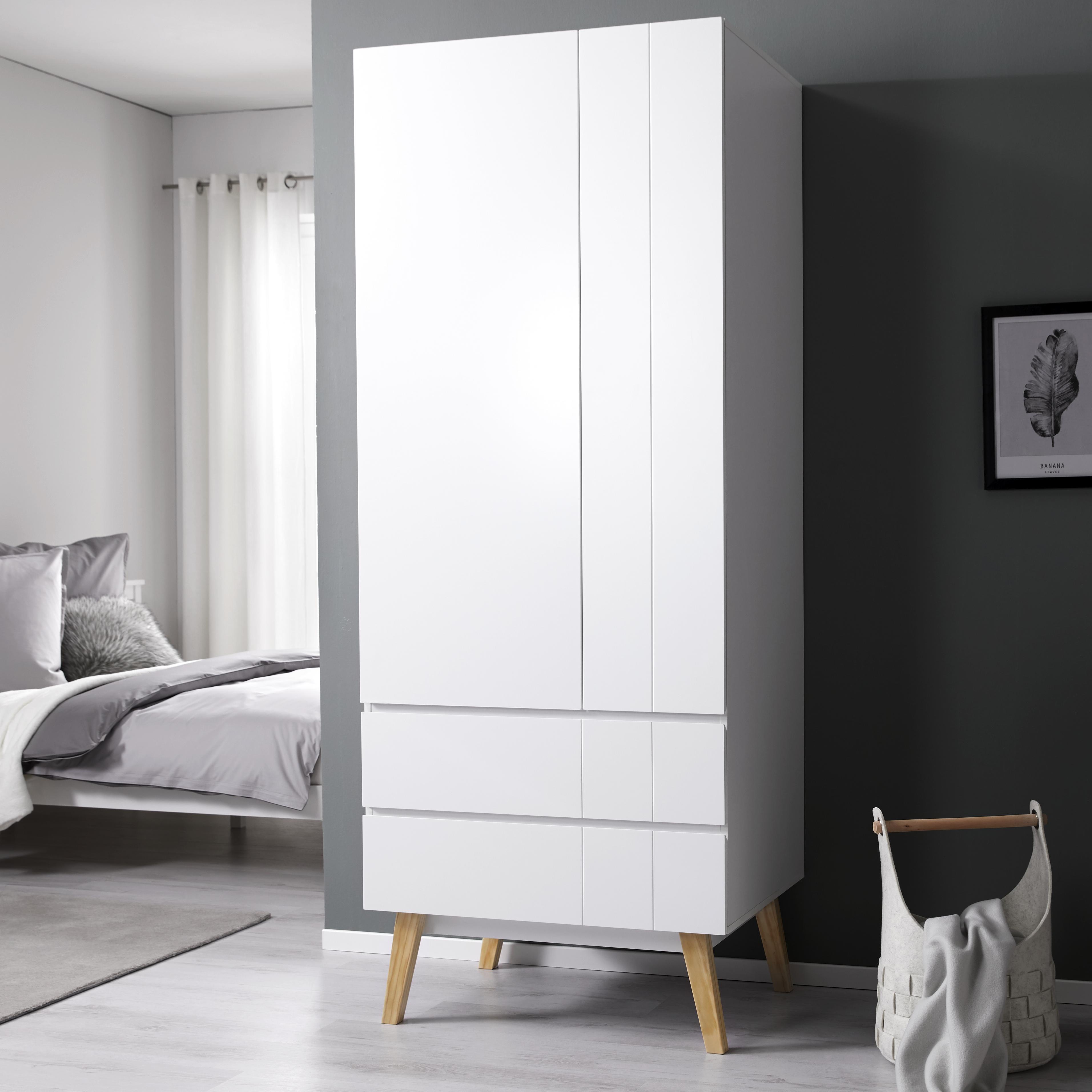 KLEIDERSCHRANK in Weiß 'Milo' - Weiß, MODERN, Holz (80/205/60cm) - Bessagi Home