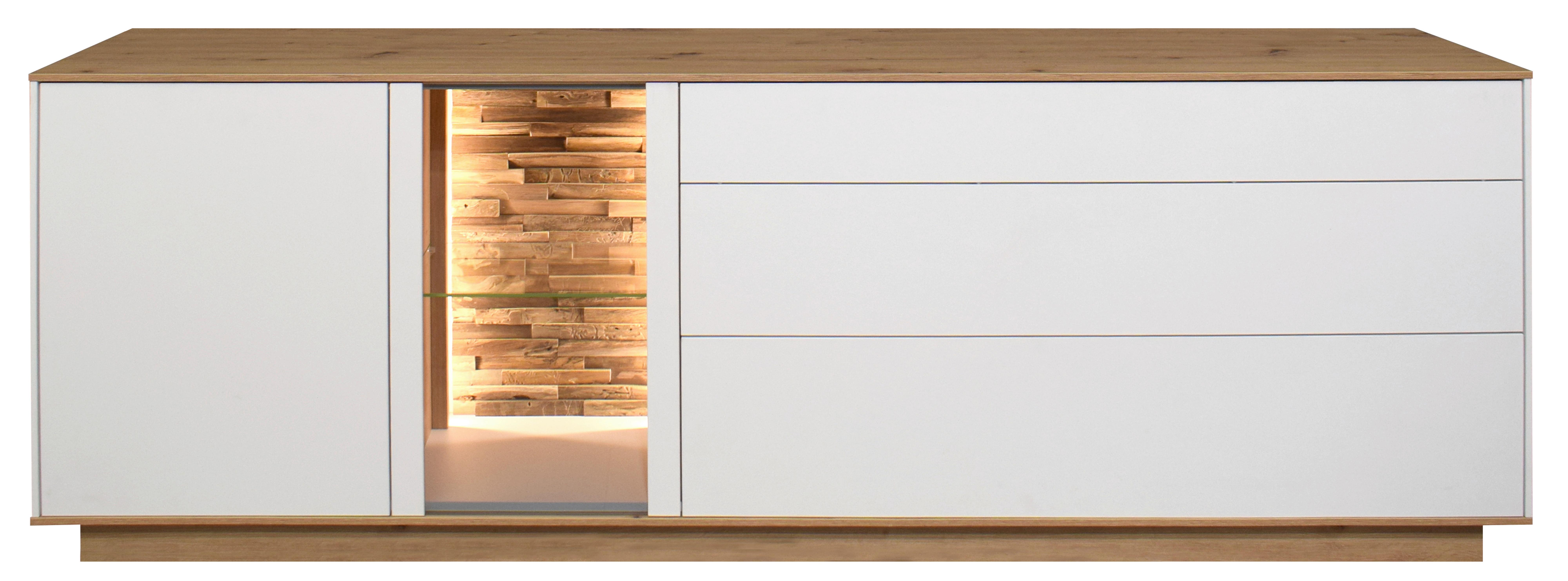 TV-Element Halvar Weiß/Eiche Artisan - Weiß/Eiche Artisan, MODERN, Glas/Holz (207/71/42cm) - Premium Living
