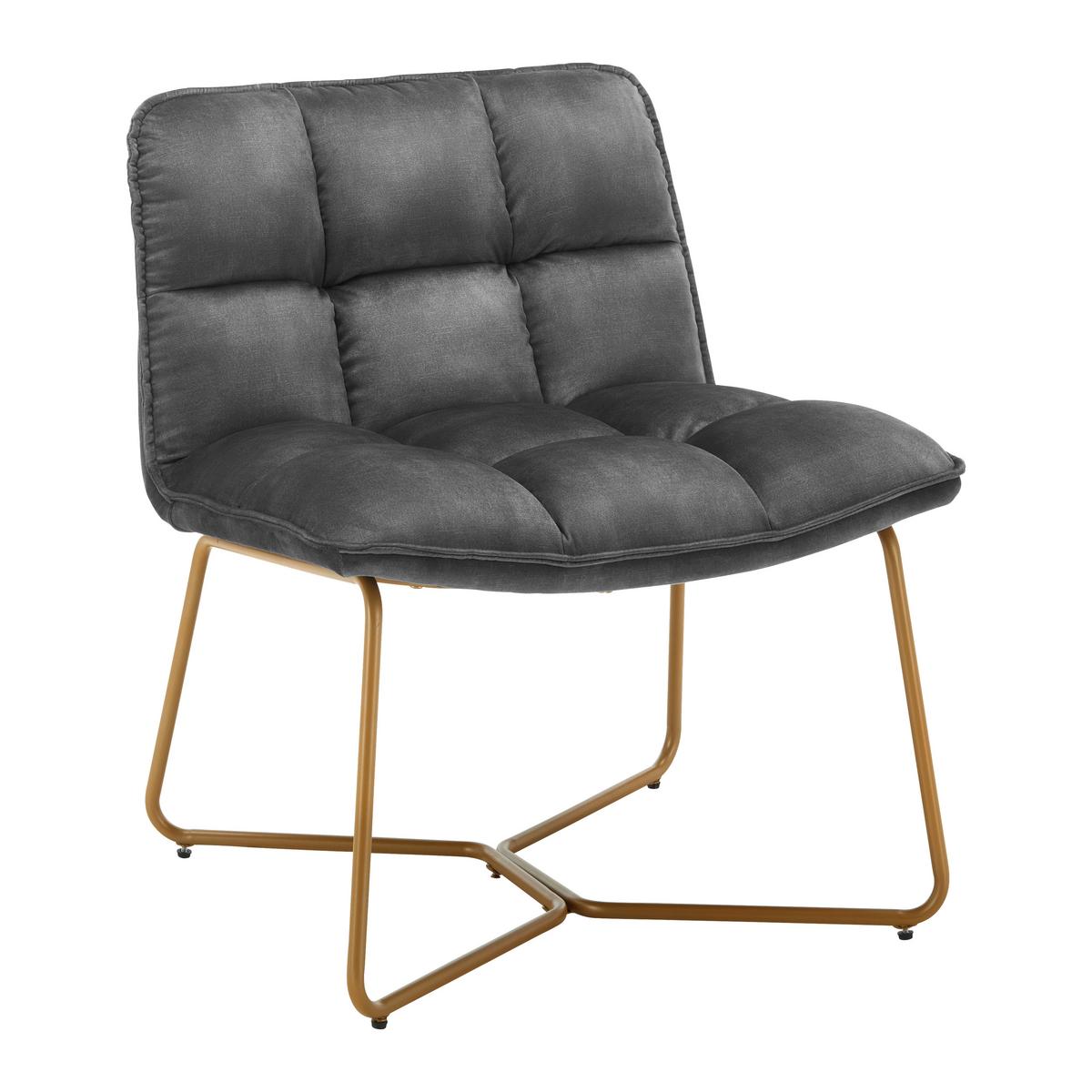 Sessel Rina Grau Samt Gepolstert - Goldfarben/Grau, MODERN, Holz/Textil (67/76,5/69,5cm) - Bessagi Home