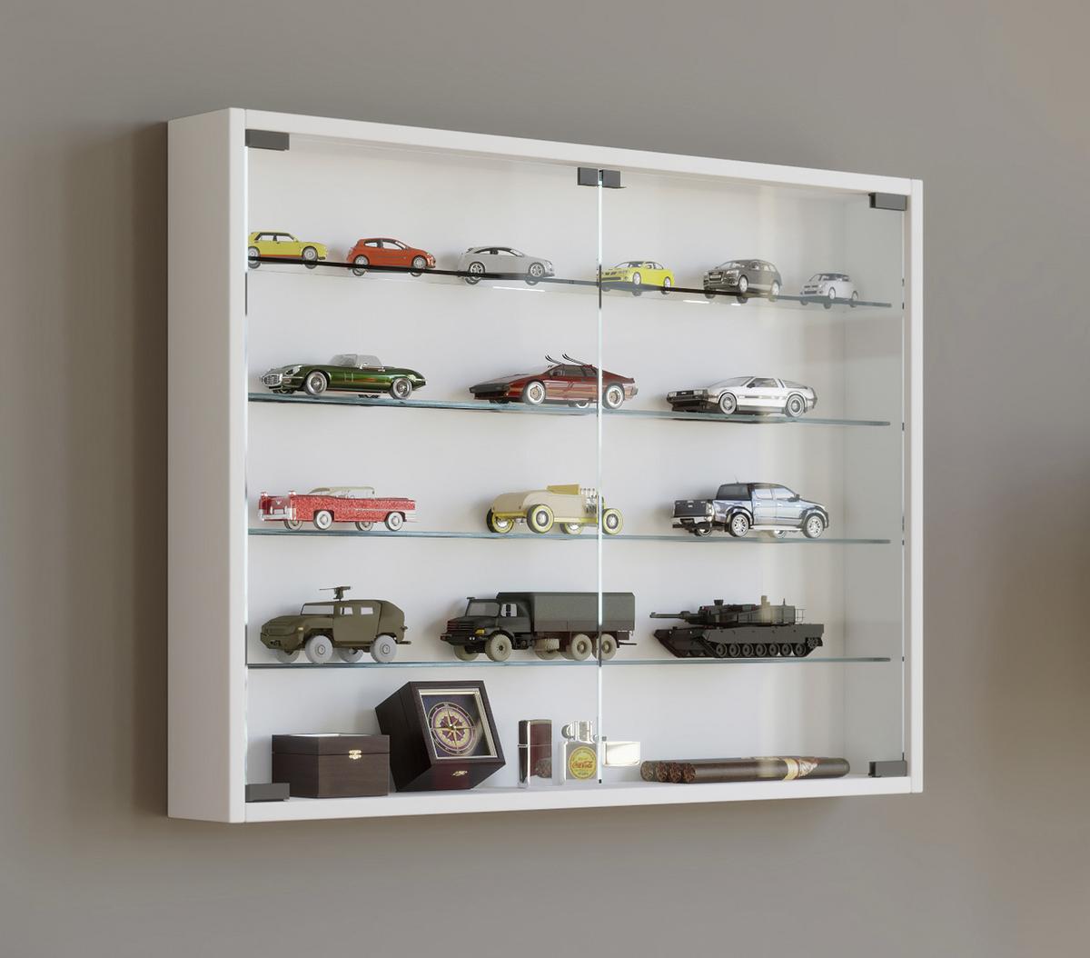 Hängevitrine in Weiß Mandosa L - Transparent/Schwarz, KONVENTIONELL, Glas/Holzwerkstoff (80/60/10cm) - MID.YOU