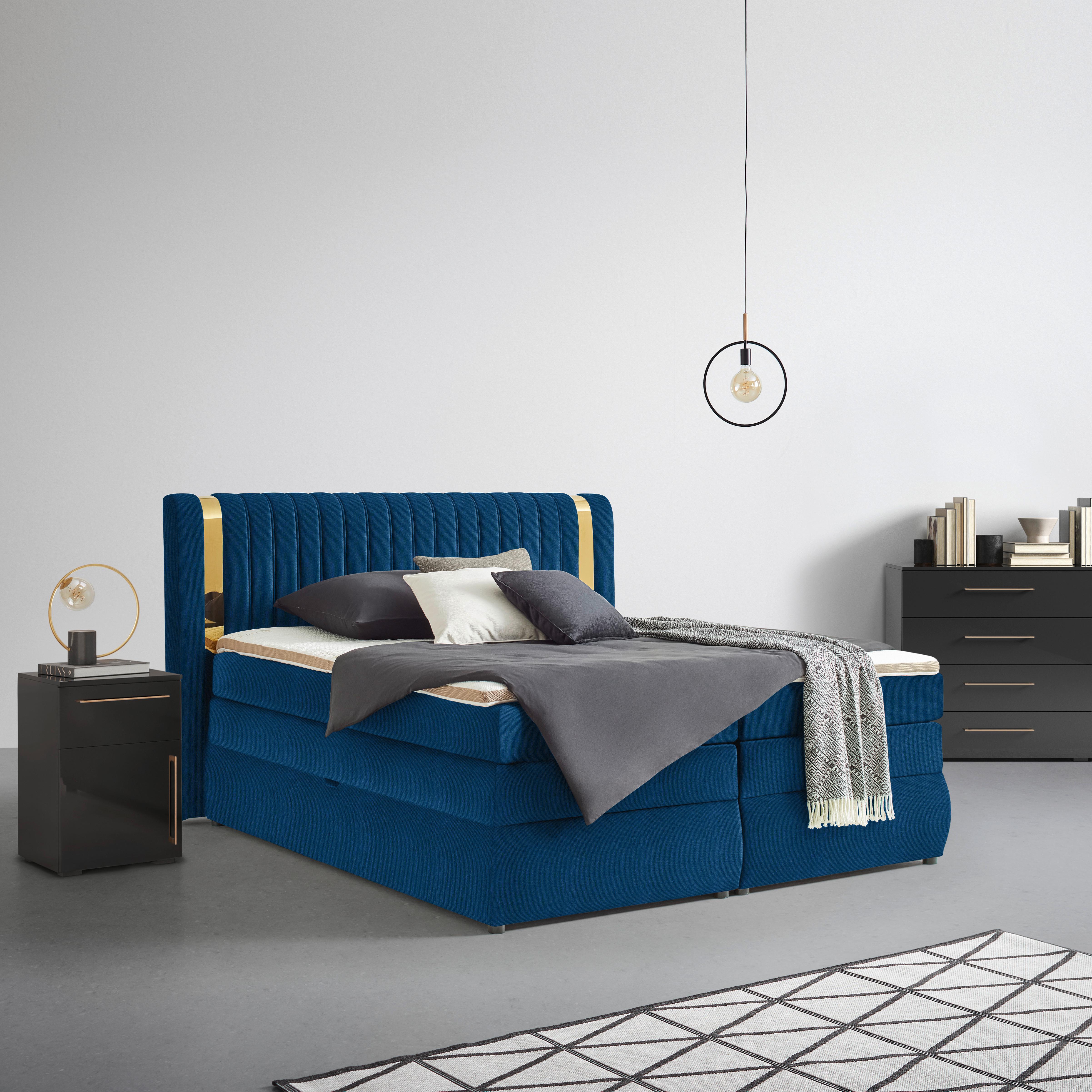 PAT BOXSPRING MINOLA GOLD EXKLUZIV - albastru regal, Konventionell, textil (180/200cm) - Premium Living