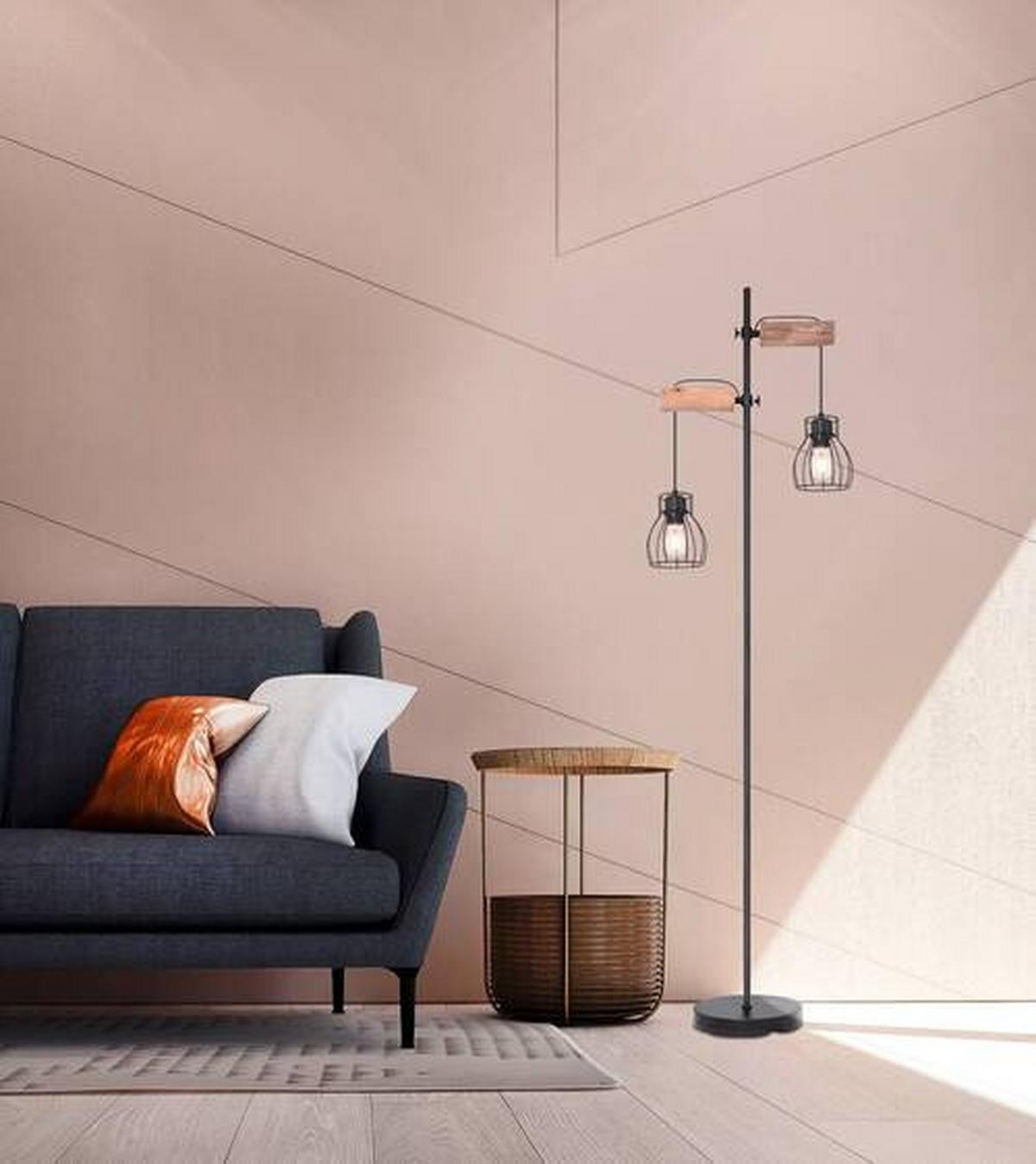 LAMPA STOJĄCA 15326-2SN MINA - kolor naturalny/czarny, Design, metal/drewno (47/168cm) - Globo