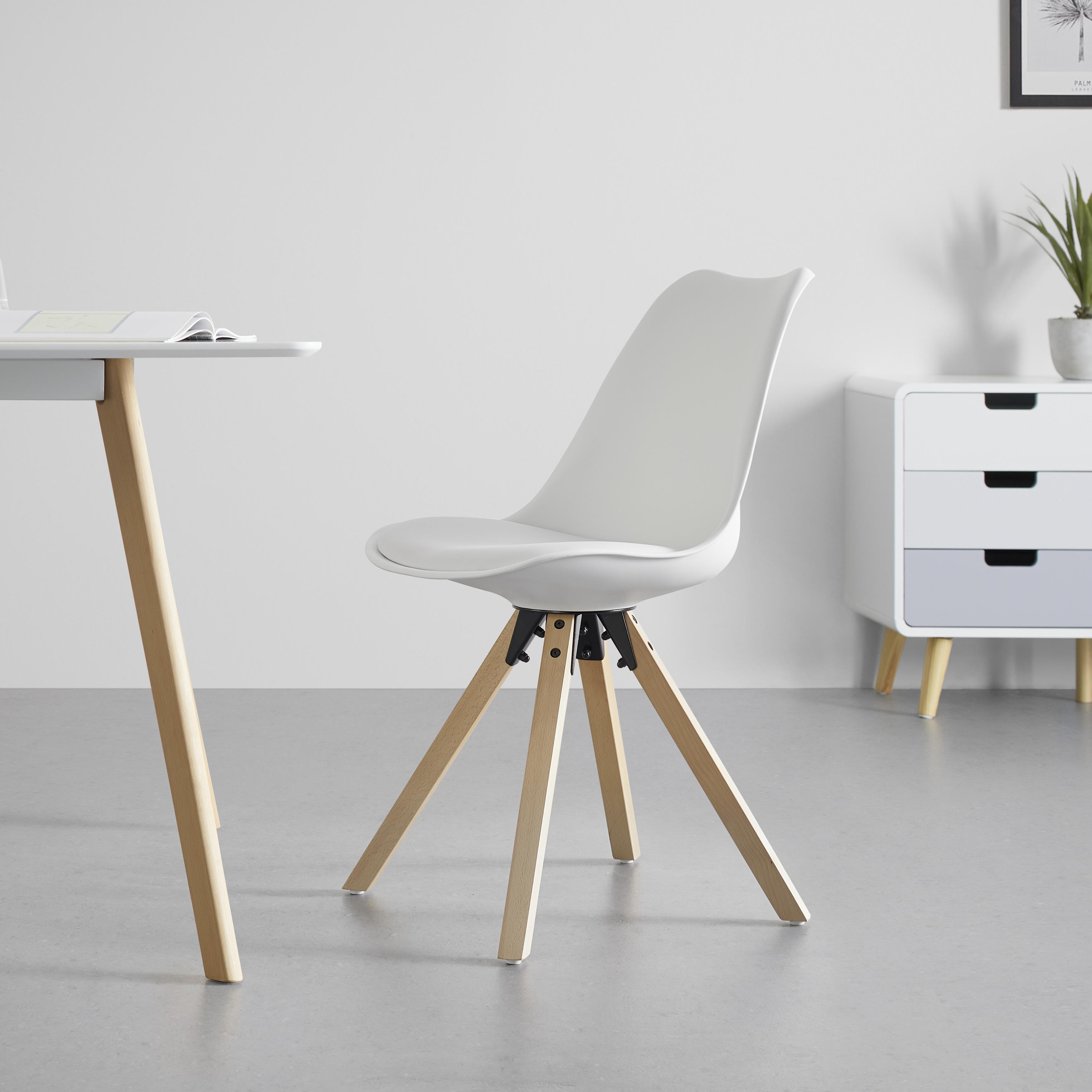 Stuhl "Ricky", weiß, Echtholz Beine - Buchefarben/Weiß, MODERN, Holz/Kunststoff (48/85/57,4cm) - Bessagi Home