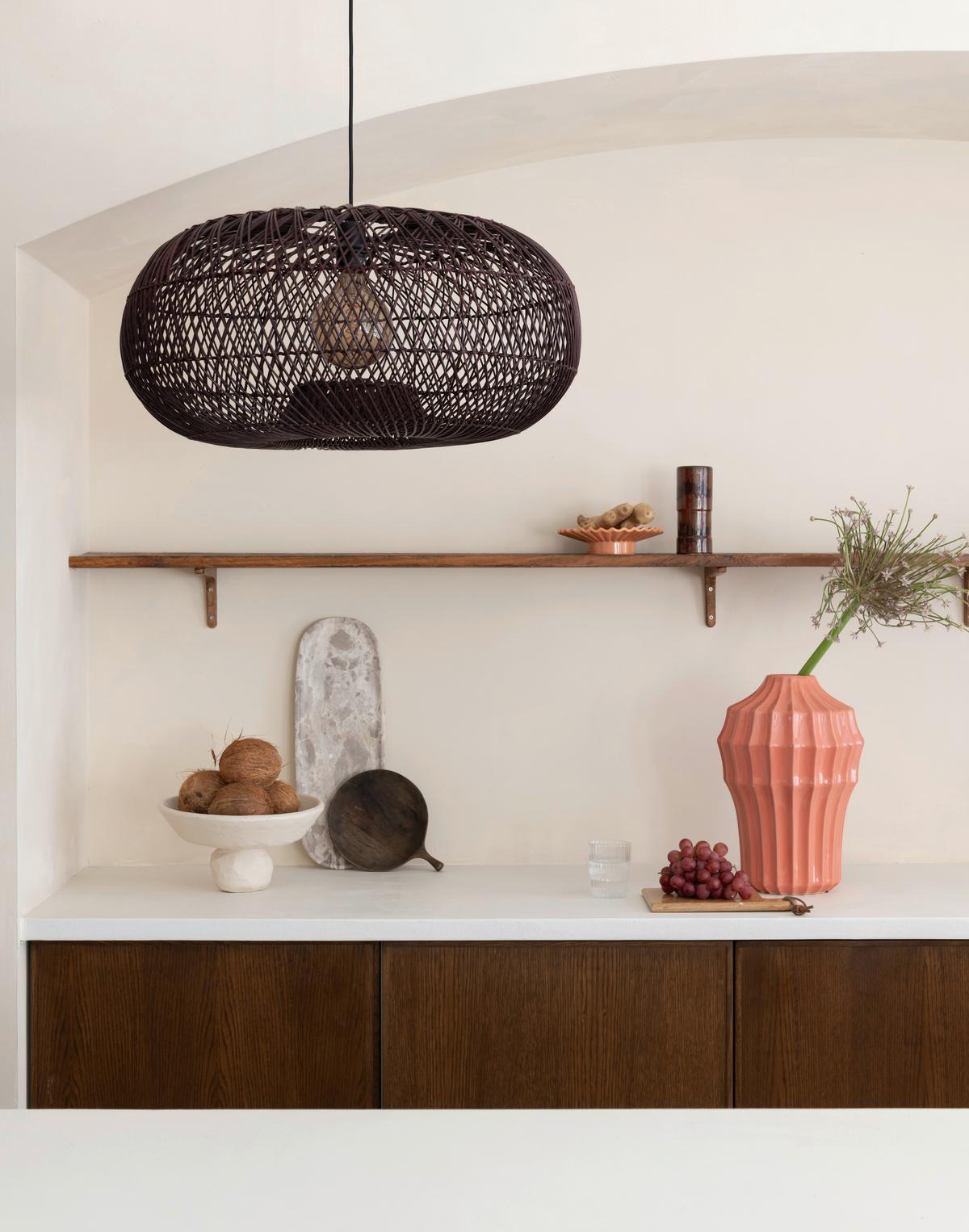 Viseča Svetilka Arizona, Bordo, Bambus - bordo, Basics, naravni materiali (50/23cm) - Good & Mojo