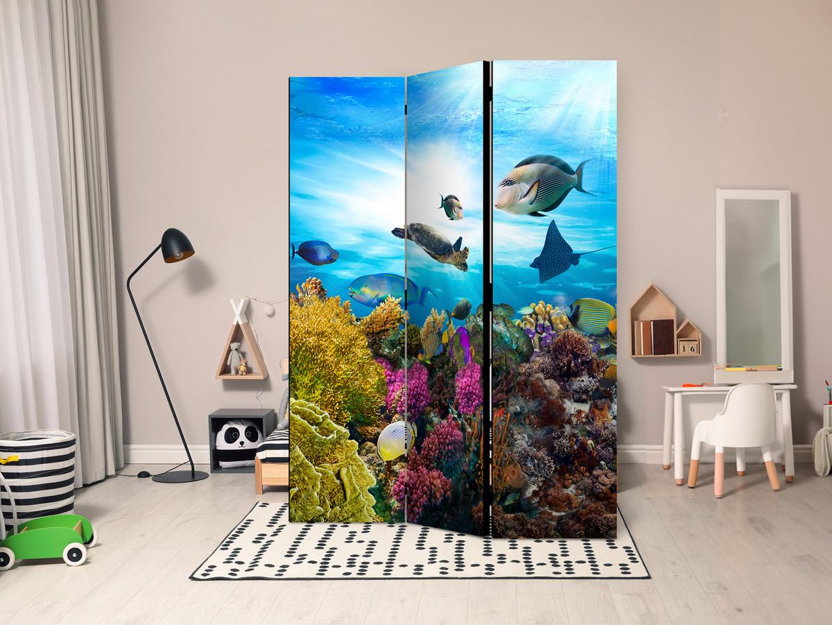 Paravan Coral Reef, 3-Delni, Dvostranski - večbarvno, Basics, tekstil/les (135/172/3cm) - artgeist