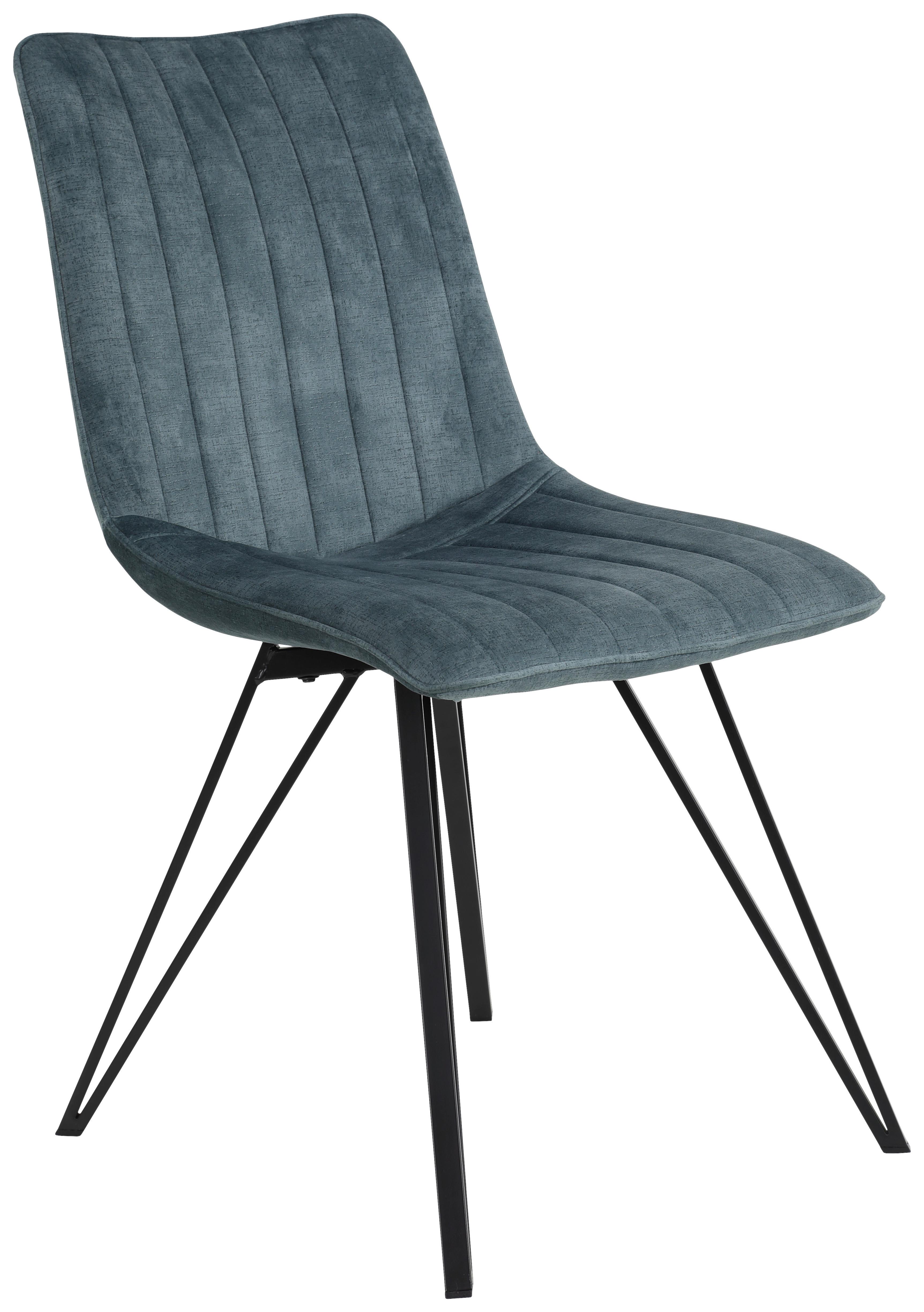 Stuhl Marie Petrol Samtbezug - Petrol/Schwarz, Modern, Textil/Metall (47/87/58cm) - Mömax