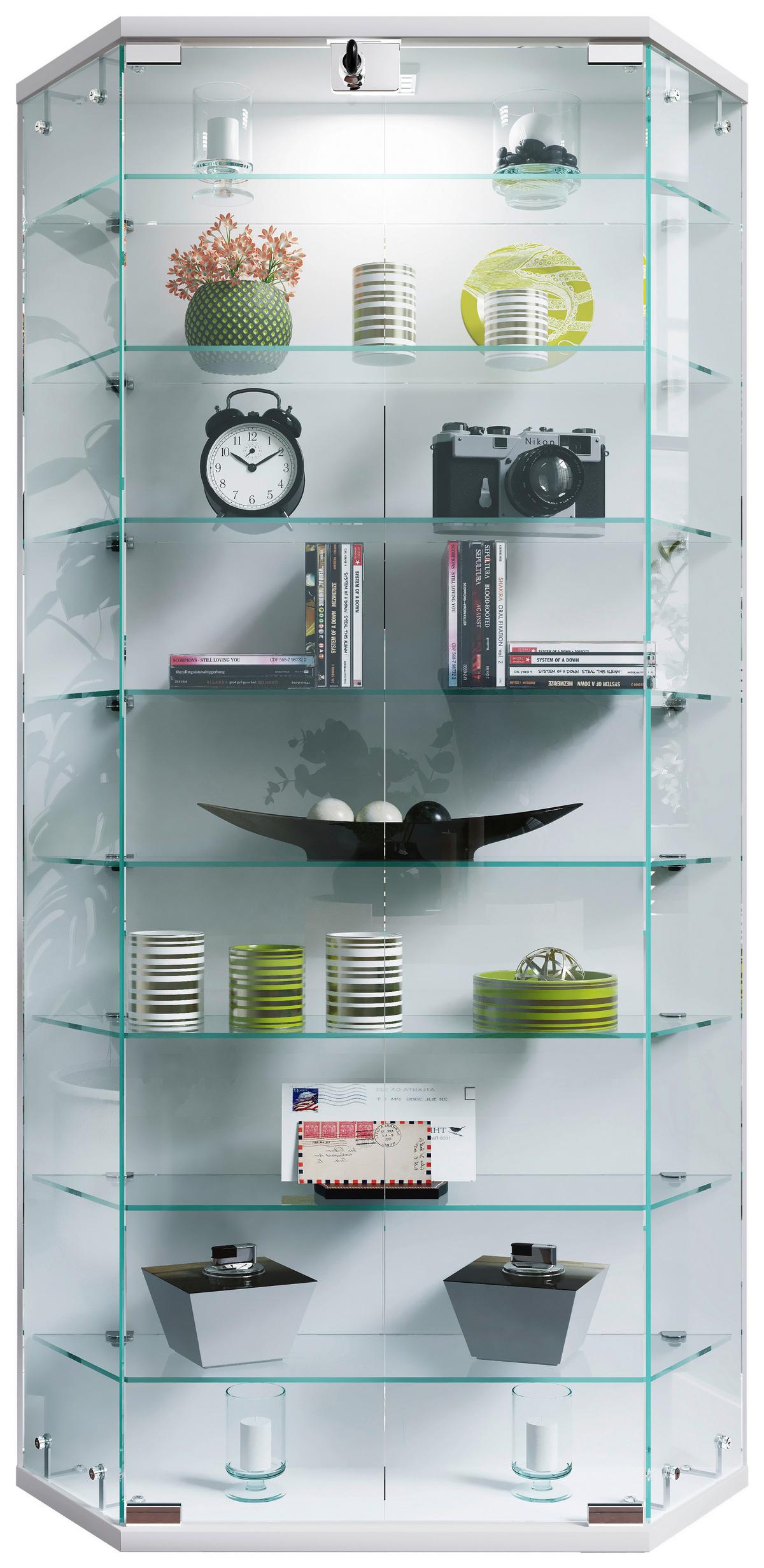 Vitrina Benila Xl, Bela - bela/prosojno, Design, steklo/leseni material (83/114/17cm) - MID.YOU