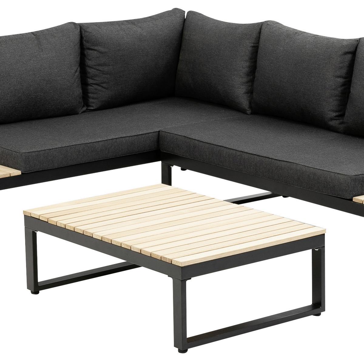 Loungegarnitur 3-tlg Rio Echtholz/Metall mit Kissen - Anthrazit/Braun, MODERN, Holz/Textil (178/68/228,5cm) - Gardenson