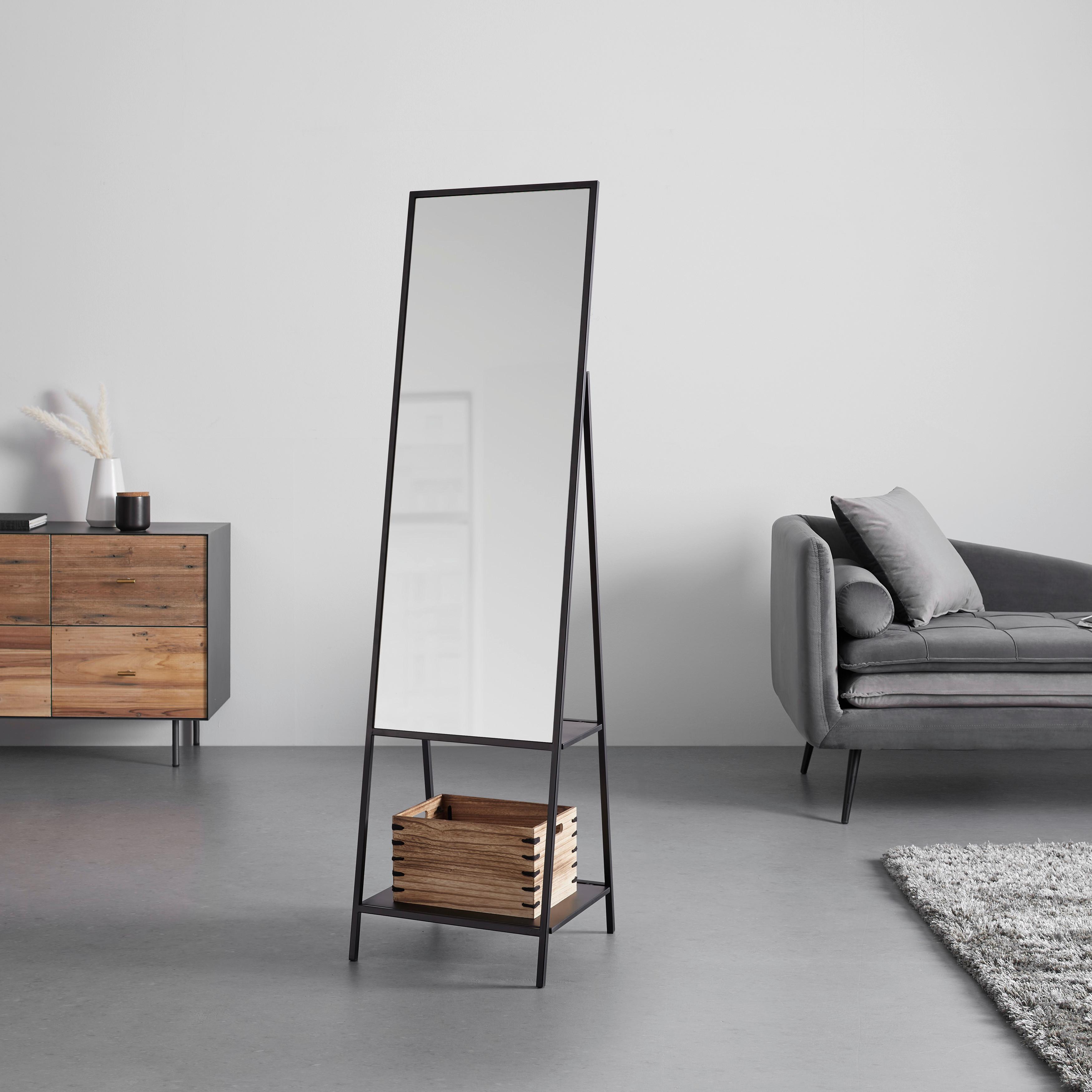 Spiegel Milana Schwarz ca.  46x171x41 cm - Schwarz, MODERN, Glas/Metall (46/171/41cm) - Bessagi Home