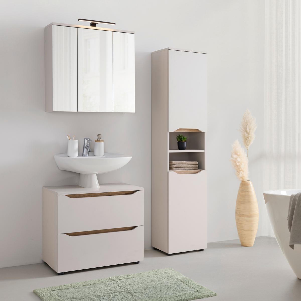 Spiegelschrank Mallorca Kaschmir-/Eichefarben - Eichefarben/Schwarz, MODERN, Glas/Holzwerkstoff (70/70/20cm) - Based