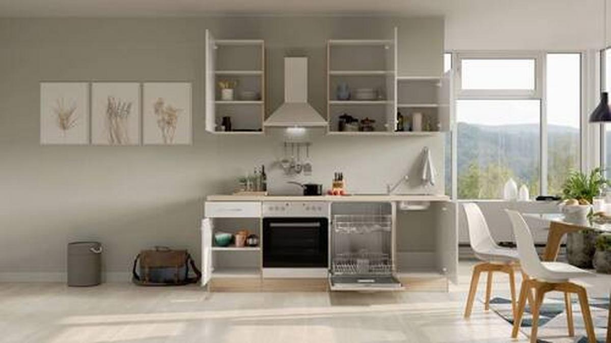 Kuhinjski Blok Z Aparati Valero, Bela, Barva Hrasta - barve nerjavečega jekla/bela, Moderno, kovina/leseni material (220cm) - FlexWell