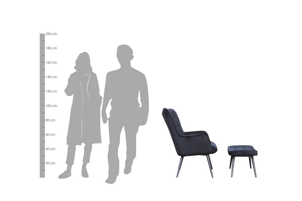 Sesselset Uta Schwarz Samt - Schwarz, MODERN, Holzwerkstoff/Textil (72/60/97/39/80/41cm) - MID.YOU