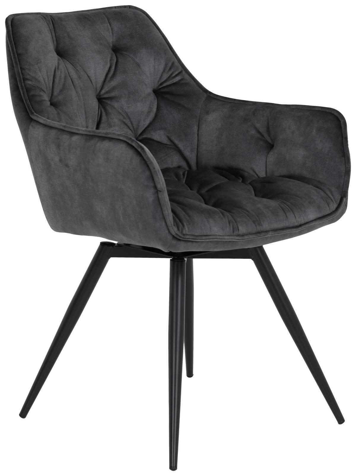 Armlehnstuhl Florentina Samt Anthrazit gepolstert 2er-Set - Anthrazit/Schwarz, MODERN, Textil/Metall (56/82/63cm) - MID.YOU