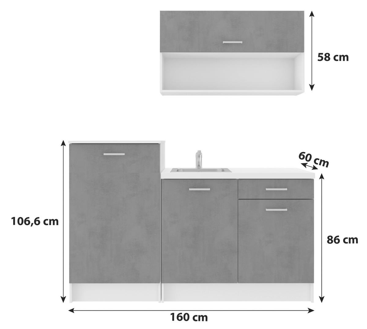 Kuhinjski Blok Brez Aparatov Smart, Siva, Bela, 160cm - siva/bela, Design, umetna masa/leseni material (160cm) - P & B