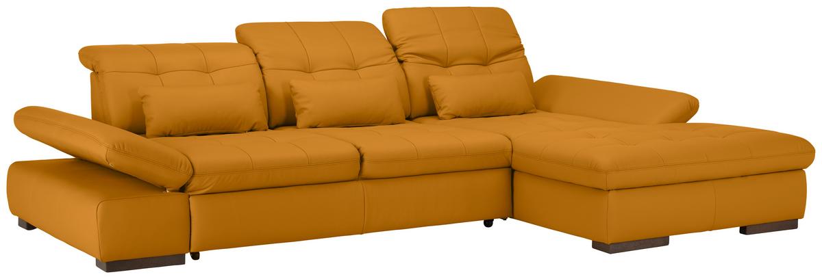 Wohnlandschaft Sanfino Leder Gelb - Chromfarben/Gelb, KONVENTIONELL, Leder/Metall (305/79-96/199cm) - Premium Living