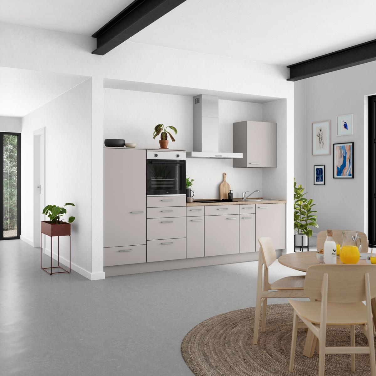 Küchenblock Touch Low m. Geräten Grau - Eiche dunkel/Edelstahlfarben, MODERN, Holzwerkstoff/Metall (300cm) - Nobilia