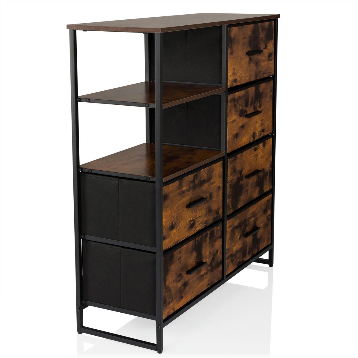 Komoda Ragala, Barva Hrasta - črna/barve hrasta, Moderno, kovina/tekstil (84/92/30cm) - MID.YOU