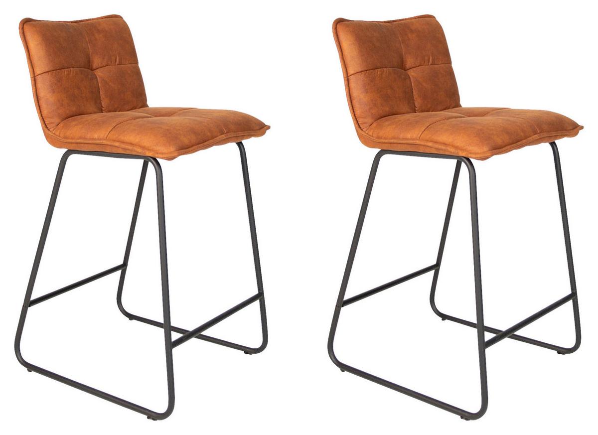 Barhocker-Set Jeremy 2er-Set ca. 44x87 cm Cognac - Cognac/Schwarz, KONVENTIONELL, Textil/Metall (44/87/50cm) - MID.YOU