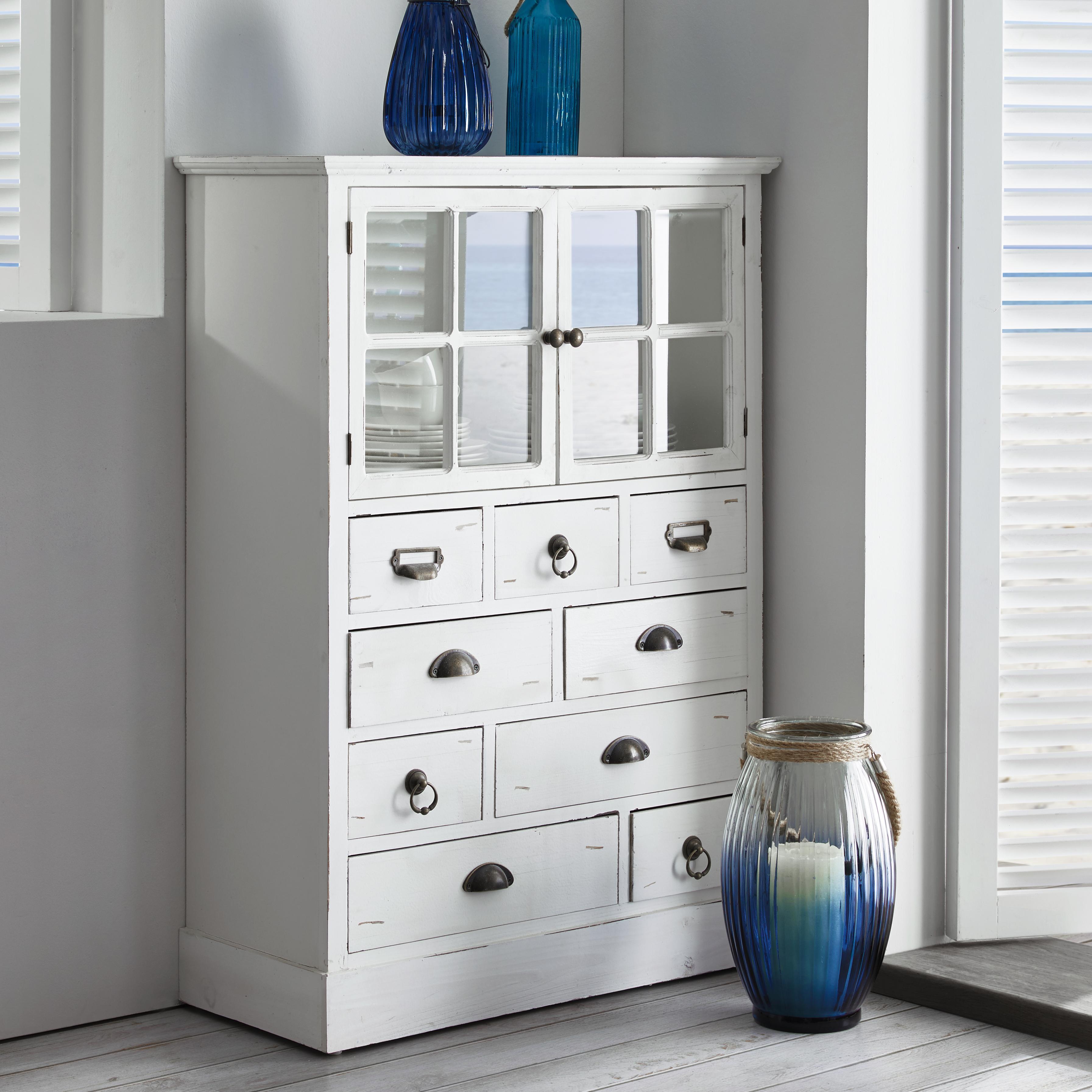 Vitrine aus Tanne in Weiß 'Lewis Vintage' - Weiß, MODERN, Glas/Holz (77l) - Bessagi Home