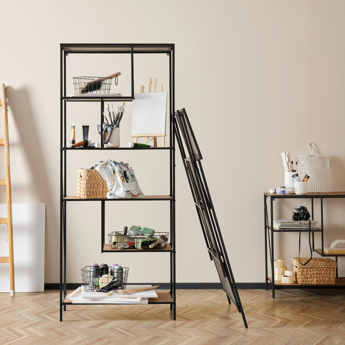 Regal in Naturfarben/Schwarz - Schwarz/Naturfarben, Modern, Holzwerkstoff/Metall (77/185/35cm) - Mömax