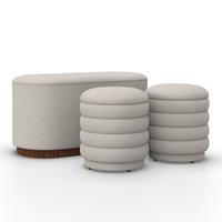 Sitzbank Nina mit Stauraum inkl. 2 Hocker Bouclé Weiß - Naturfarben/Weiß, MODERN, Holz/Holzwerkstoff - Bessagi Home