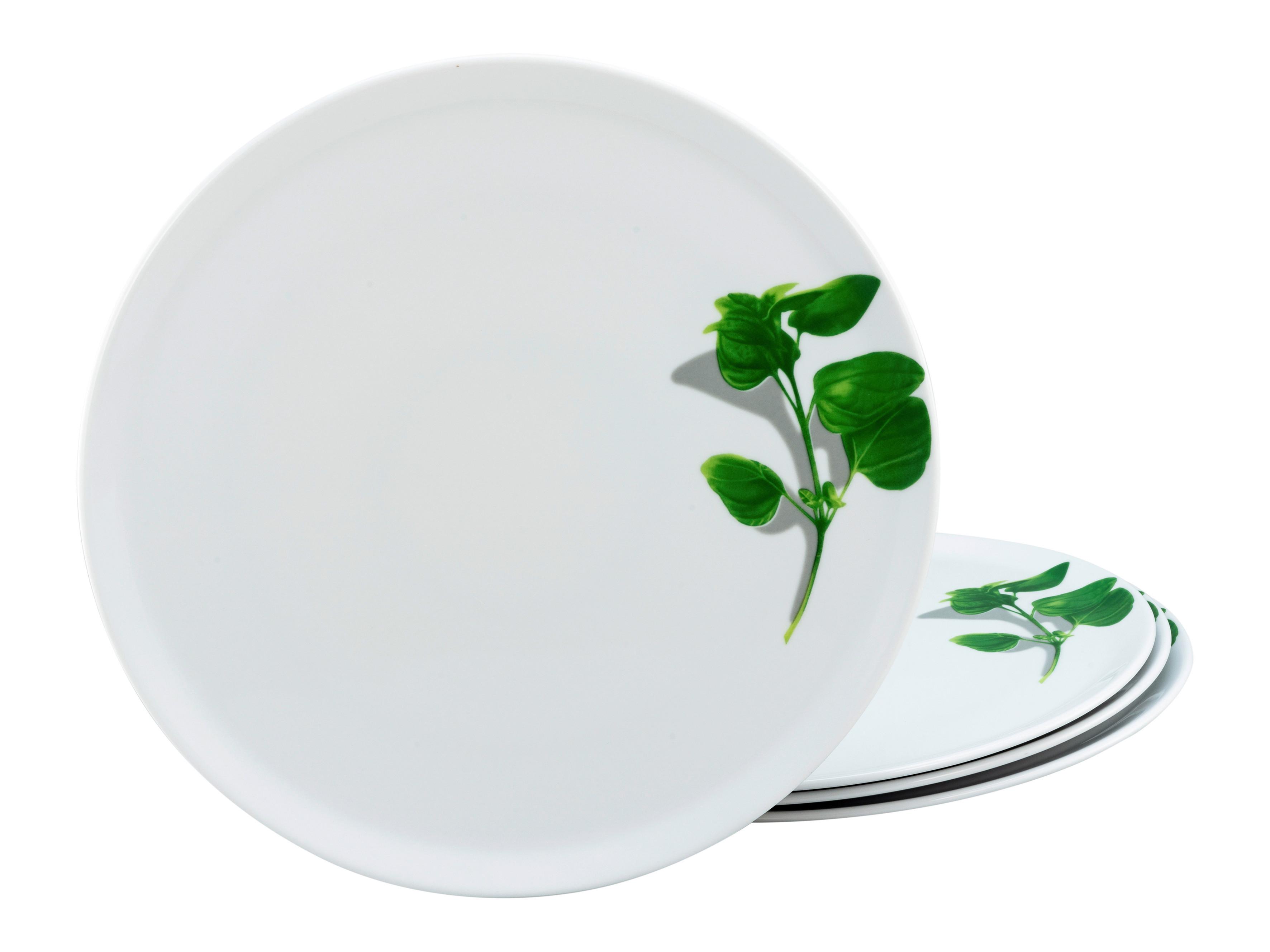 Pizzatellerset Europa Basilikum in Weiß 4-teilig - Grün, KONVENTIONELL, Keramik (33cm) - Creatable