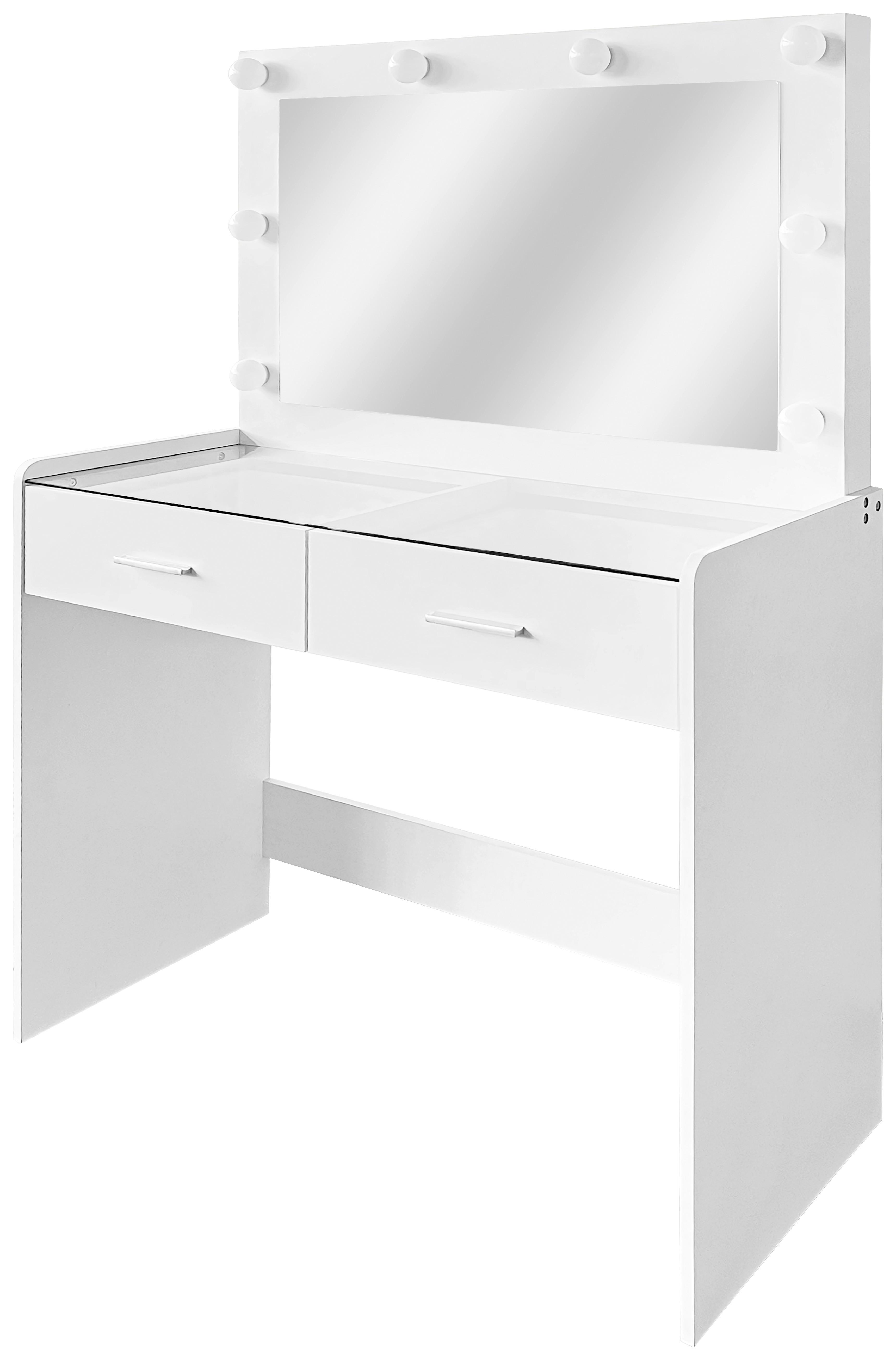 Măsuță de machiaj MILA - alb, Trend, sticlă/material pe bază de lemn (95/140/44cm) - Modern Living