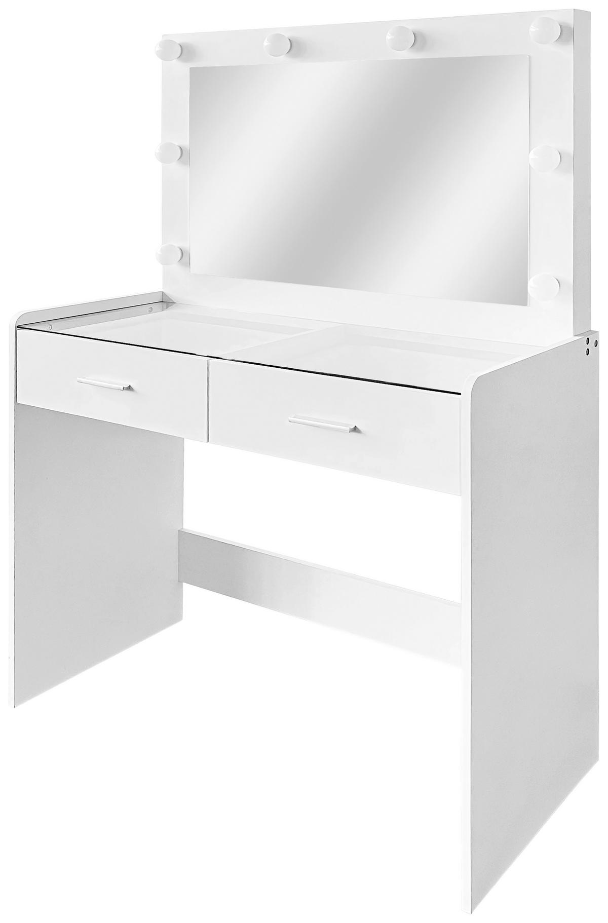 Măsuță de machiaj MILA - alb, Trend, sticlă/material pe bază de lemn (95/140/44cm) - Modern Living