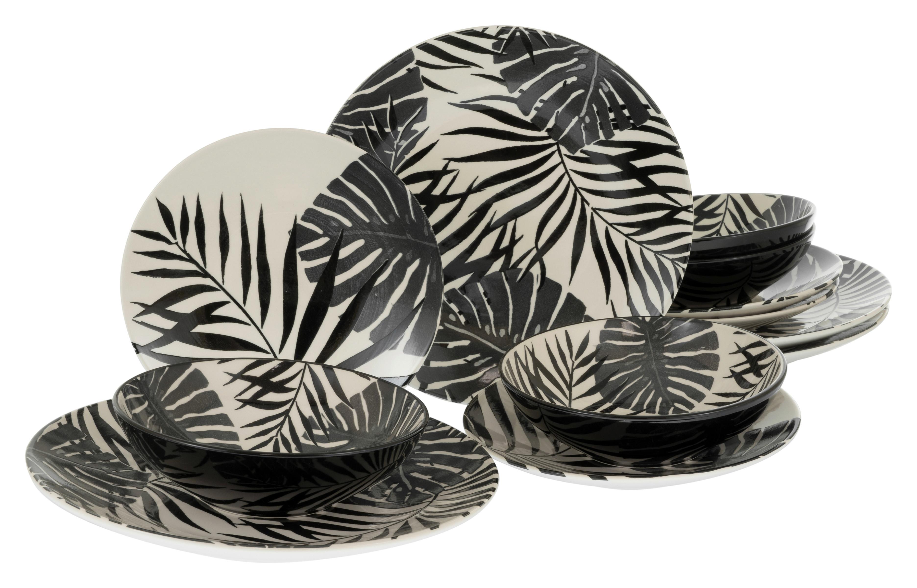 Kombinirani Servis Tropicana Black, 12-Delni - črna/bela, Basics, keramika - Creatable