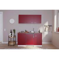 Miniküche Economy m. Geräten Rot B: ca. 150 cm - Edelstahlfarben/Rot, Basics, Holzwerkstoff/Kunststoff (150cm) - Respekta