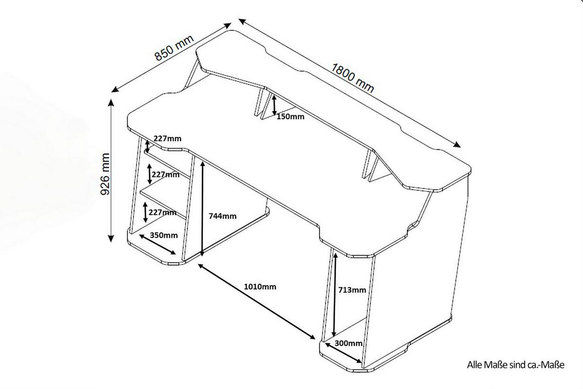 Gamingtisch Matrix Anthrazit/Weiß - Anthrazit/Weiß, LIFESTYLE, Holzwerkstoff (180/85/76cm) - MID.YOU