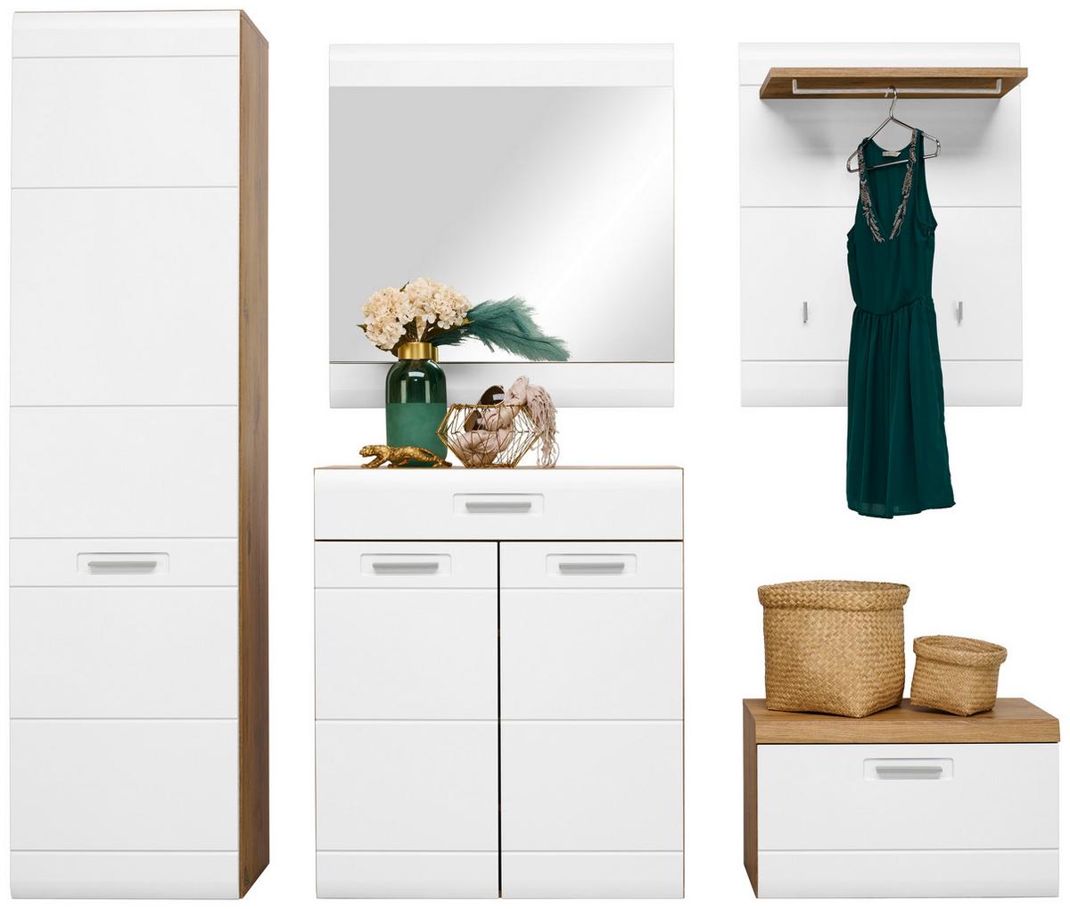 Bancă pentru hol Auris - alb/culoare lemn stejar, Modern (70/42/37,1cm) - Modern Living