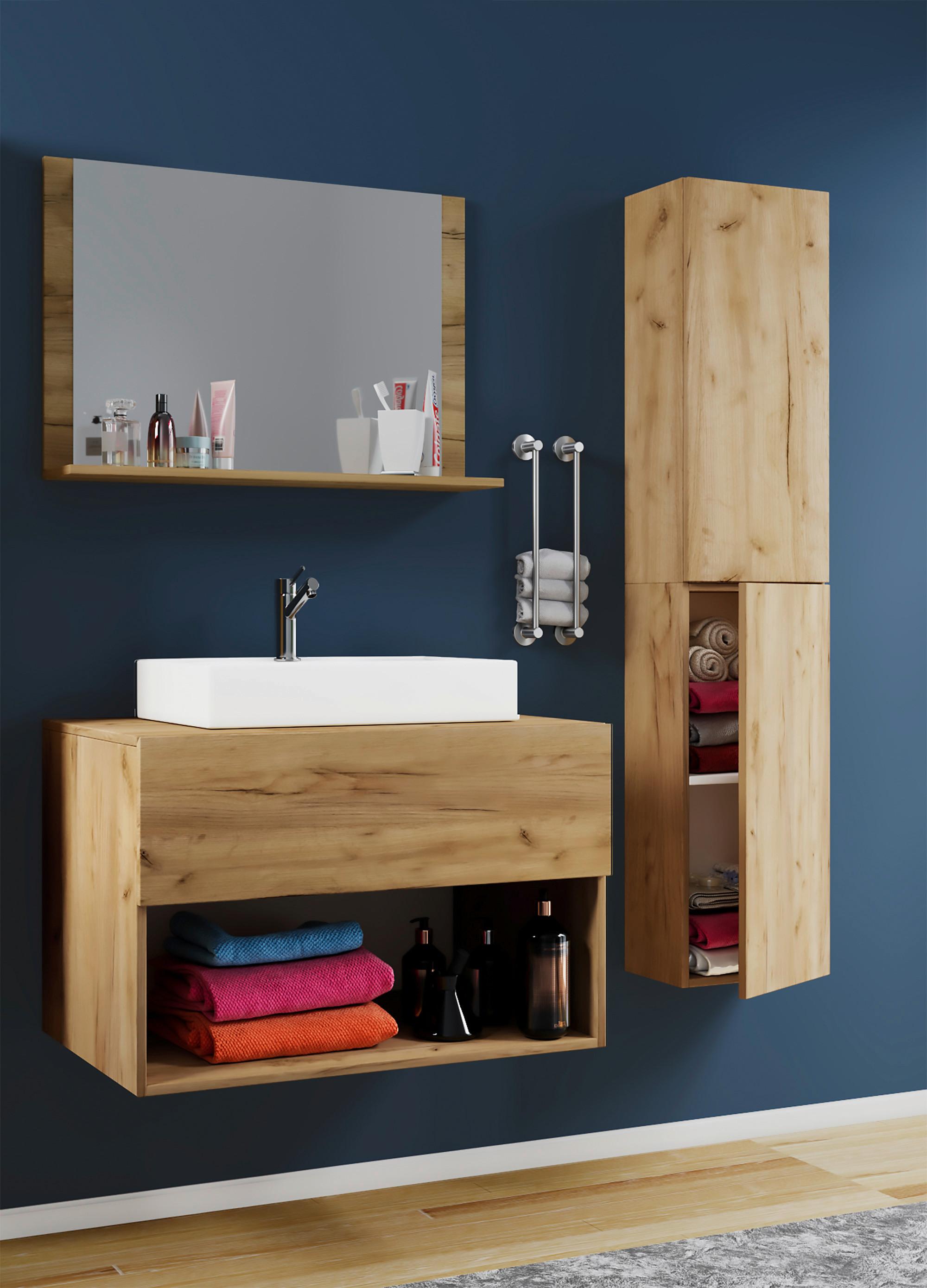 Badezimmer Lendas 4-tlg. ca. 113 cm Honigeiche - Honigeiche/Weiß, MODERN, Keramik/Holzwerkstoff (113/64,2/51,4cm) - MID.YOU