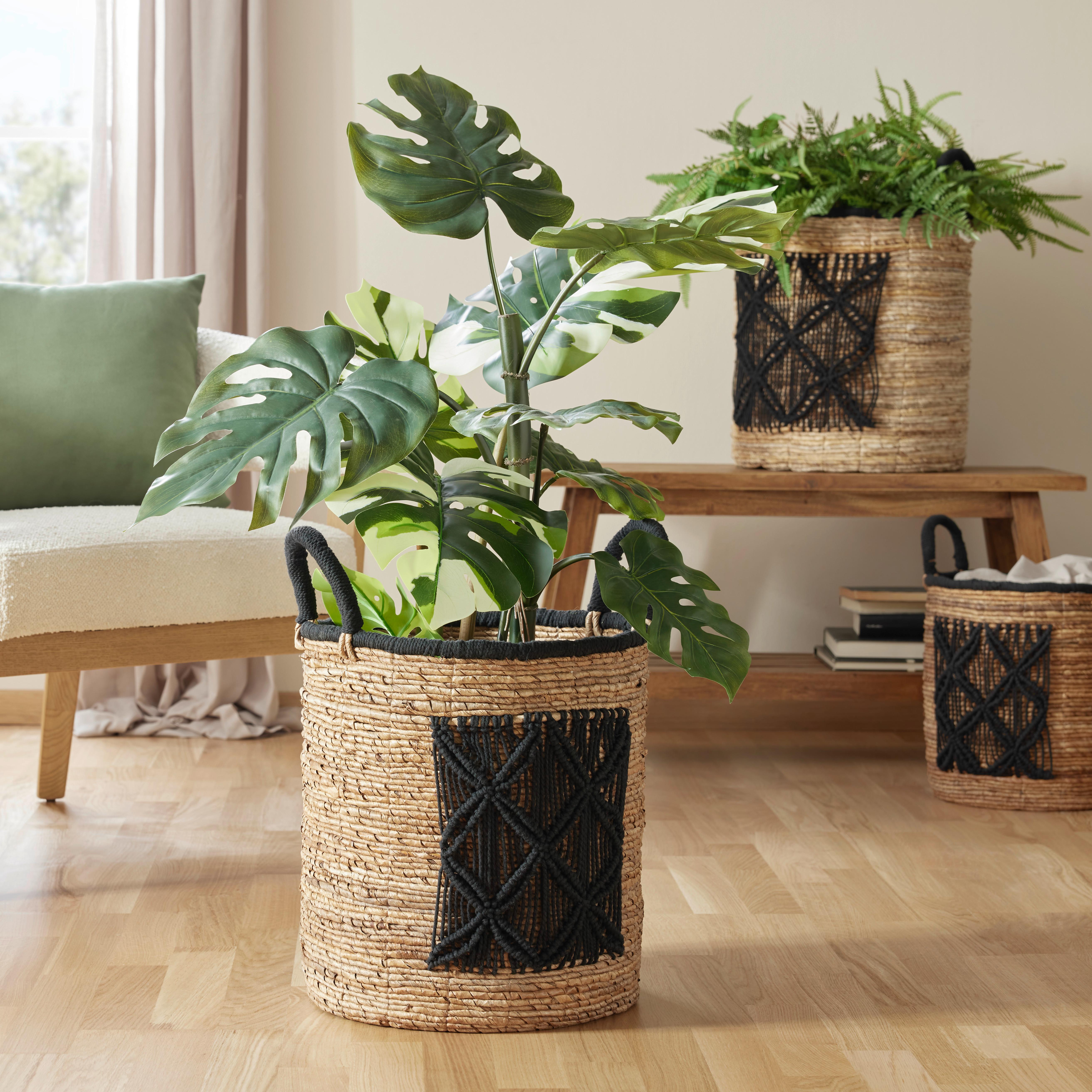Kosár Yuna-S - natúr/fekete, Modern, textil/természetes anyagok (31/35-45cm) - Premium Living