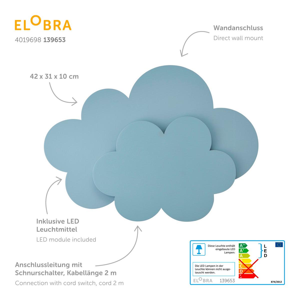 KINKIET DLA DZIECI 139653 - jasnoniebieski, Basics, drewno (20/35/7cm)