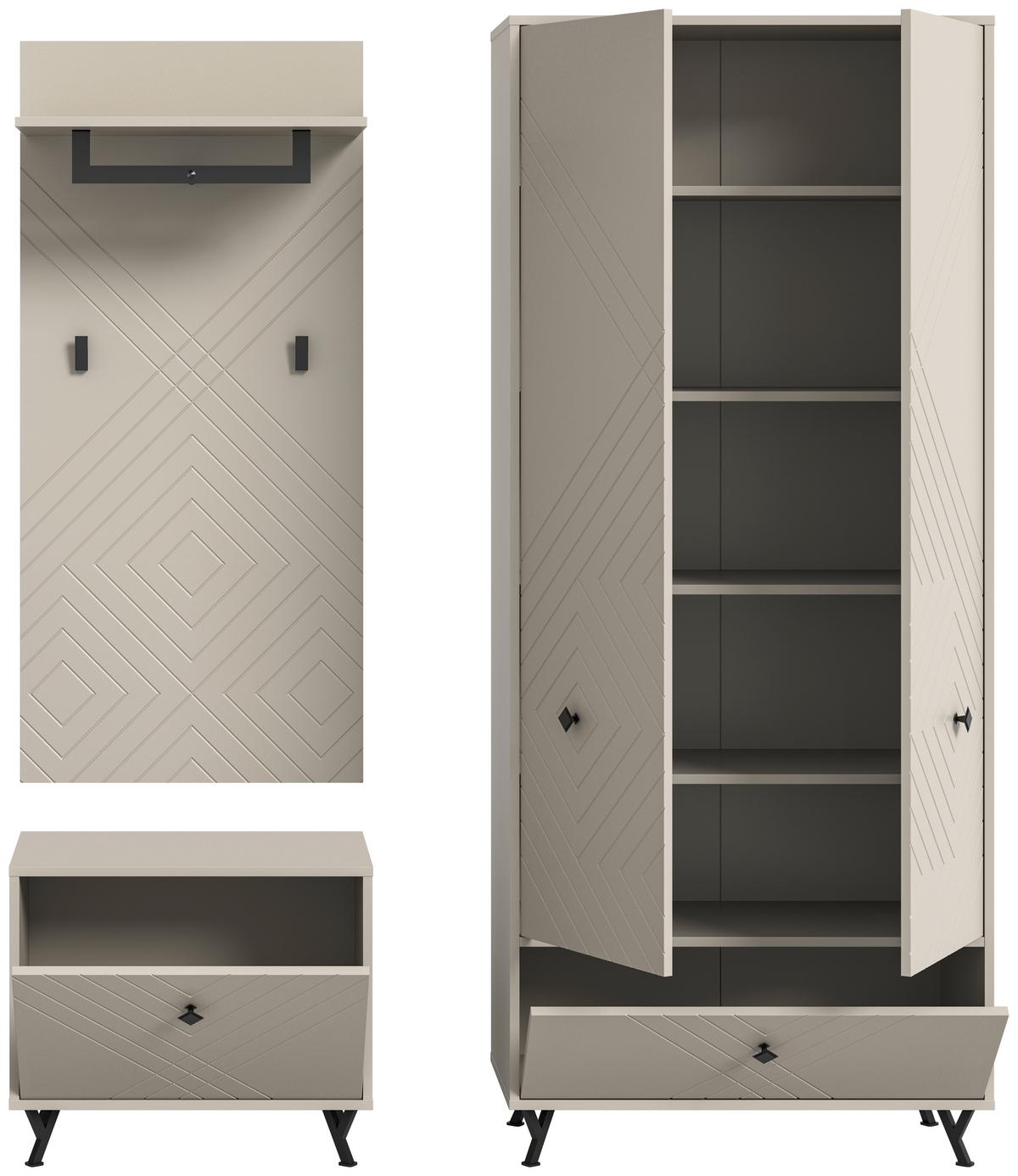 Garderobe Notes 3-tlg. ca. 195x190 cm Sandbeige - Design, Holzwerkstoff (195/190/35cm) - MID.YOU