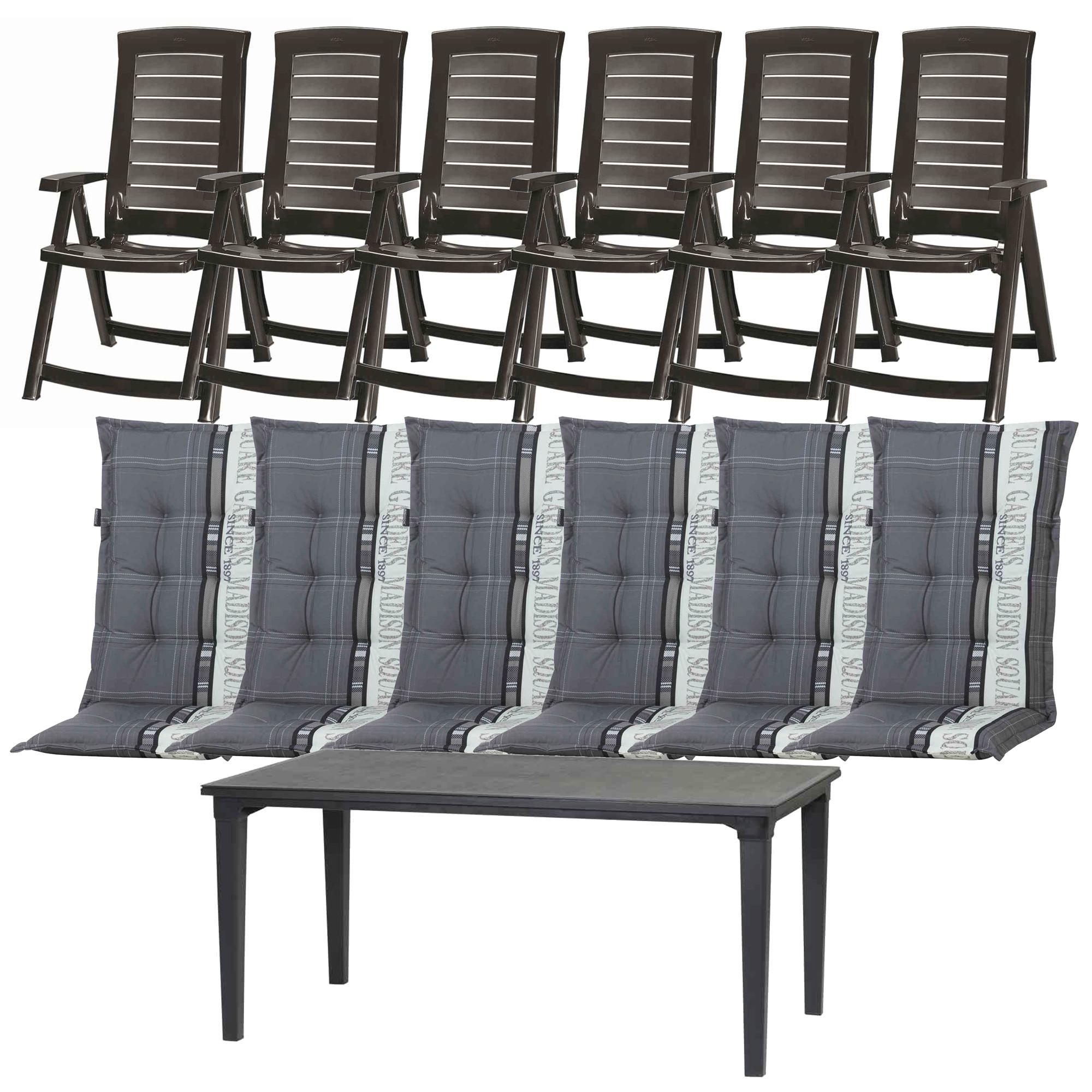 Gartentischgruppe Aruba/Futura 13-tlg. Grau - Grau, MODERN, Kunststoff/Textil (95/95/165cm) - Gardenson