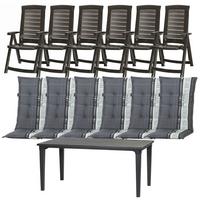 Gartentischgruppe Aruba/Futura 13-tlg. Grau - Grau, MODERN, Kunststoff/Textil (95/95/165cm) - Gardenson